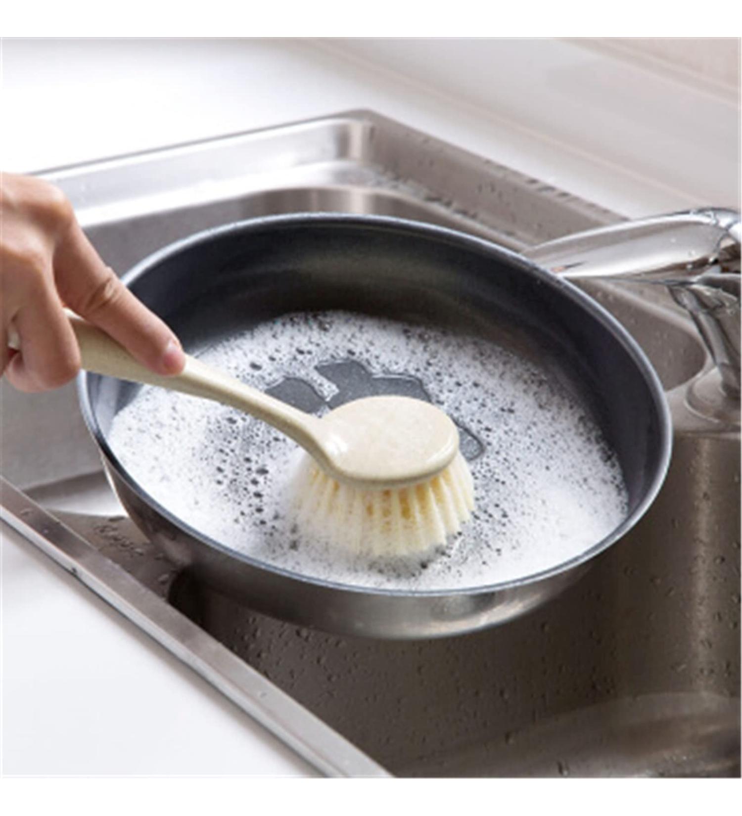 Kitchen Pot Brush Decontamination Long Handle Pot Brush Dishwashing Brush Household Pot Washing Brush Sink Stove Cleaning Brush 2pcs Easy to Store One Size Beige - Buy Online on GoSupps.com