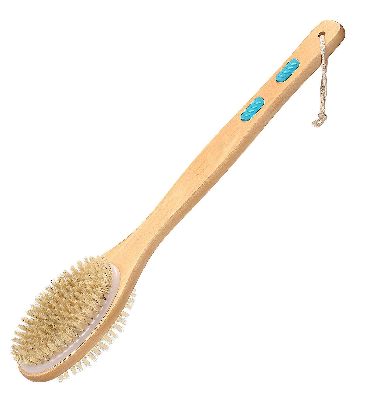 Long Wooden Handle Back Brush - Dual Bristles Body Shower Brush for Exfoliation & Skin Peeling | Wet/Dry Use - Buy Online on GoSupps.com