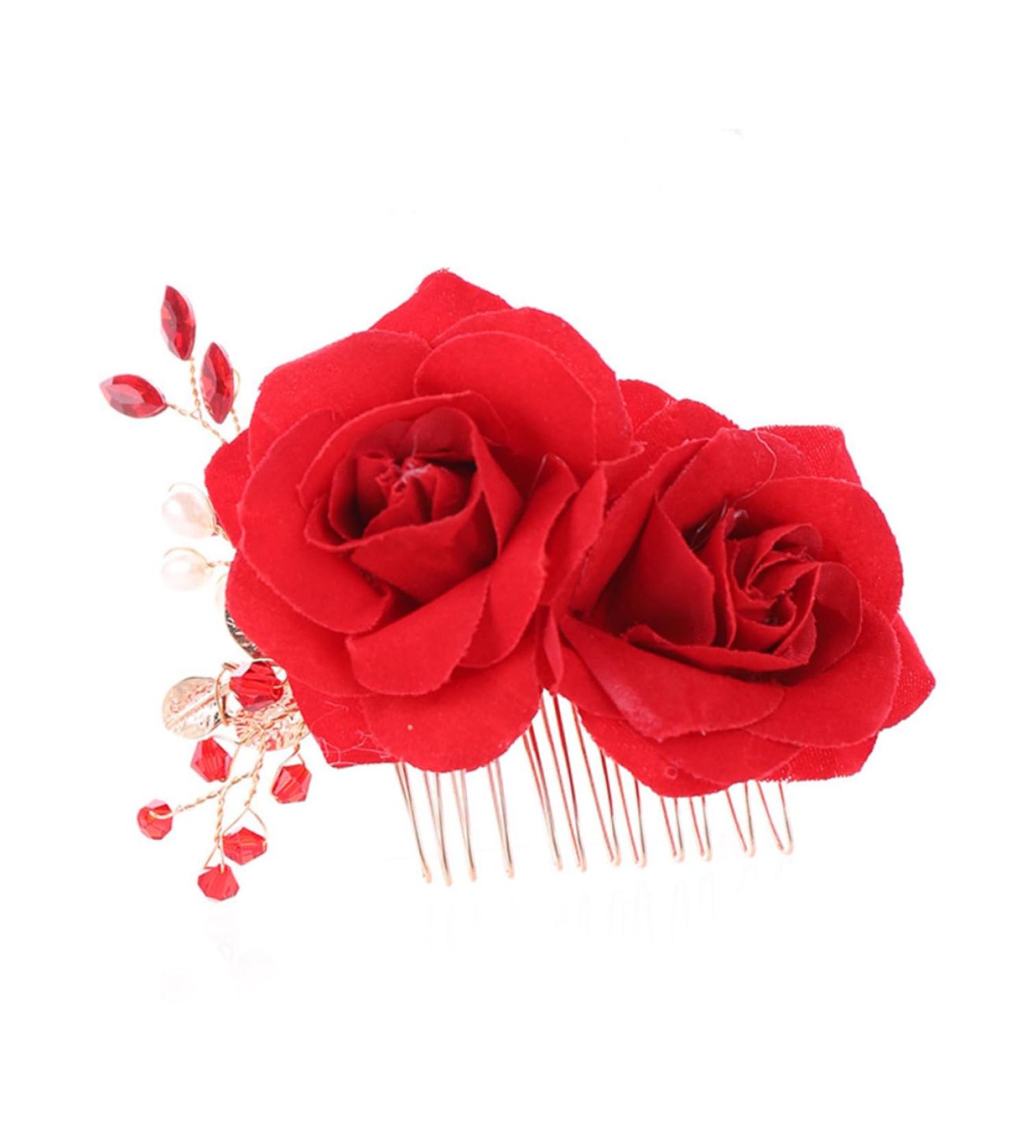 Ipetboom 1pc Headwear for Women Wedding Headpiece for Bride Flower Hair Comb Insert Hair Comb Hair Combs Metal Hair Comb Bridal Hair Comb Hair Pin Flower Head Rhinestones Red Miss - Buy Online on GoSupps.com