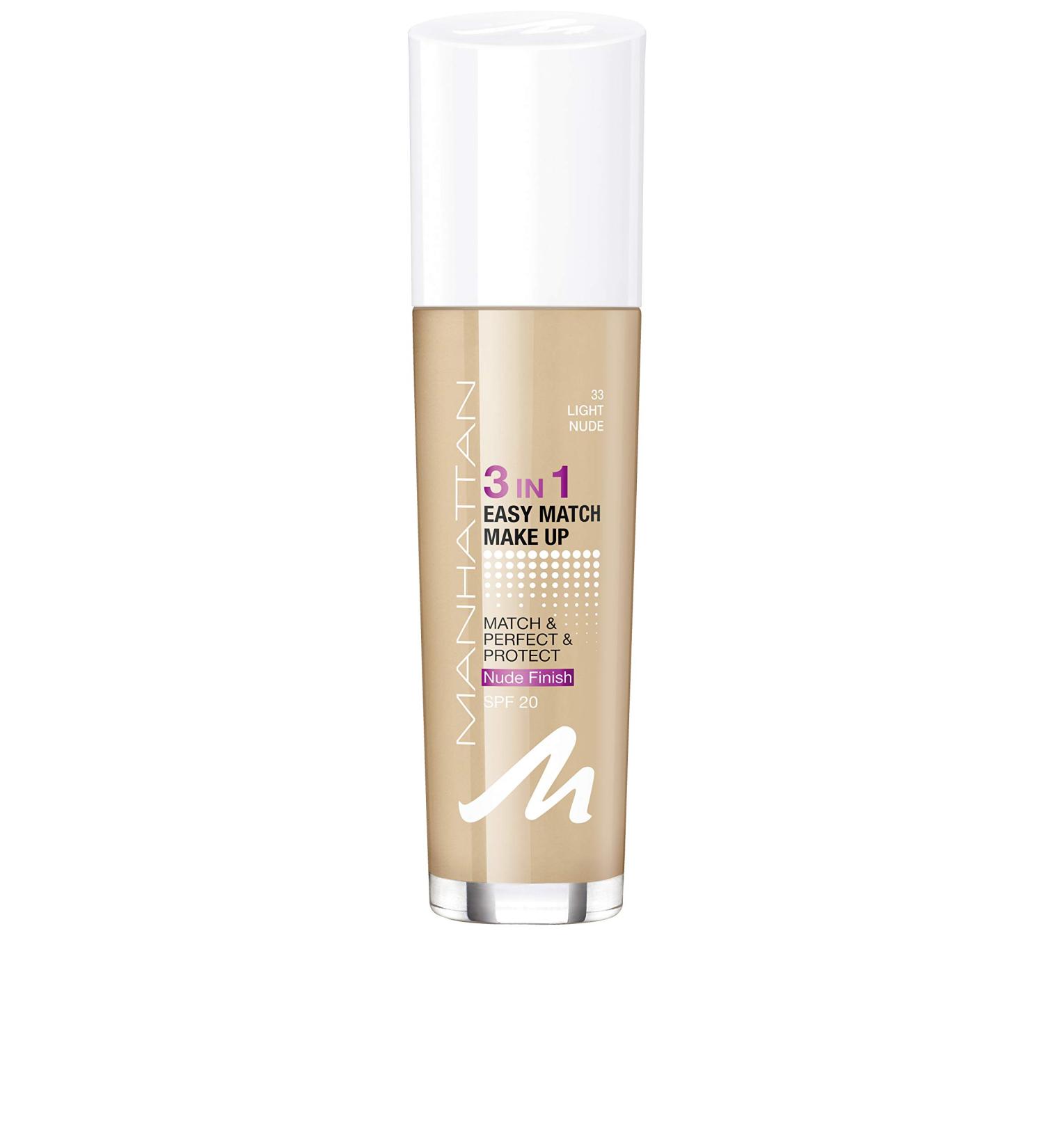 Manhattan 3in1 Easy Match Makeup - Oil-Free Foundation in Light Nude (33) | 30ml for a Flawless Complexion - Buy Internationally - Buy Online on GoSupps.com