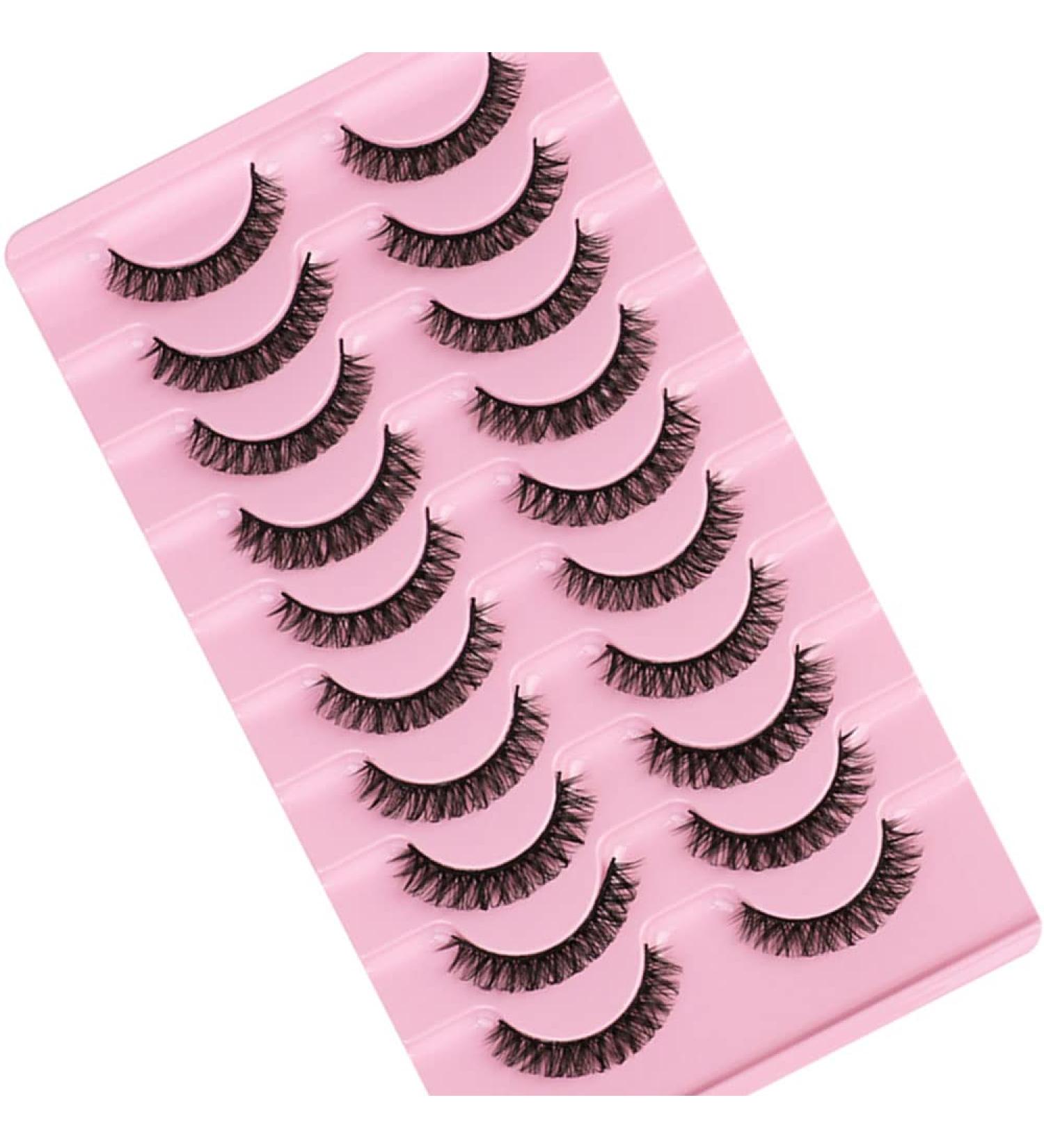 Eyelashes Russian Strip Lashes Natural Fluffy Wispy D Curly Effect Hybrid Strip Lashes Look Like Extensions 10 Pairs (D-01) - Buy Online on GoSupps.com