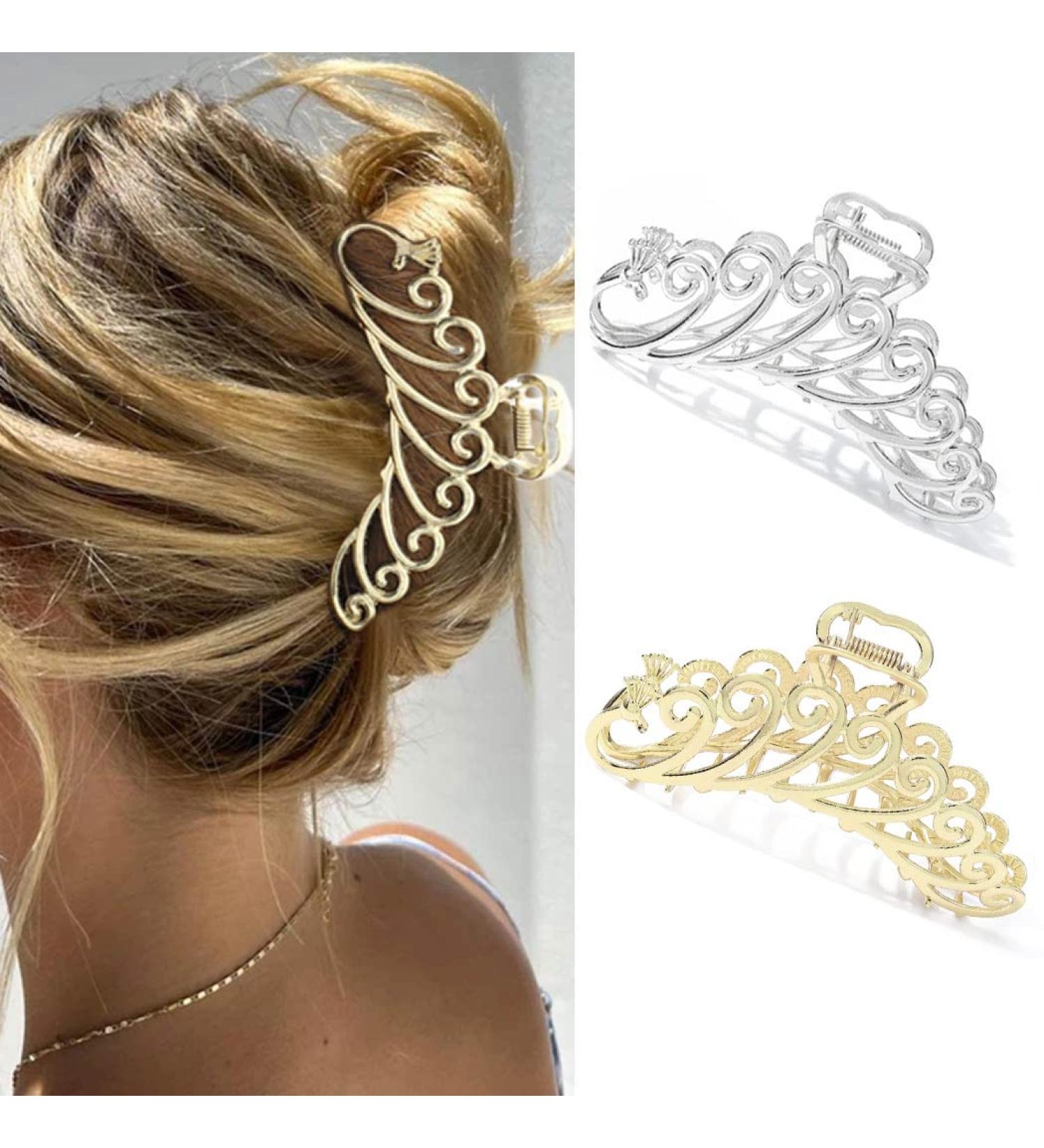 Gold Shark Hair Claw Clips - Metal Barrettes for Women and Girls (2PCS) - Buy Online on GoSupps.com