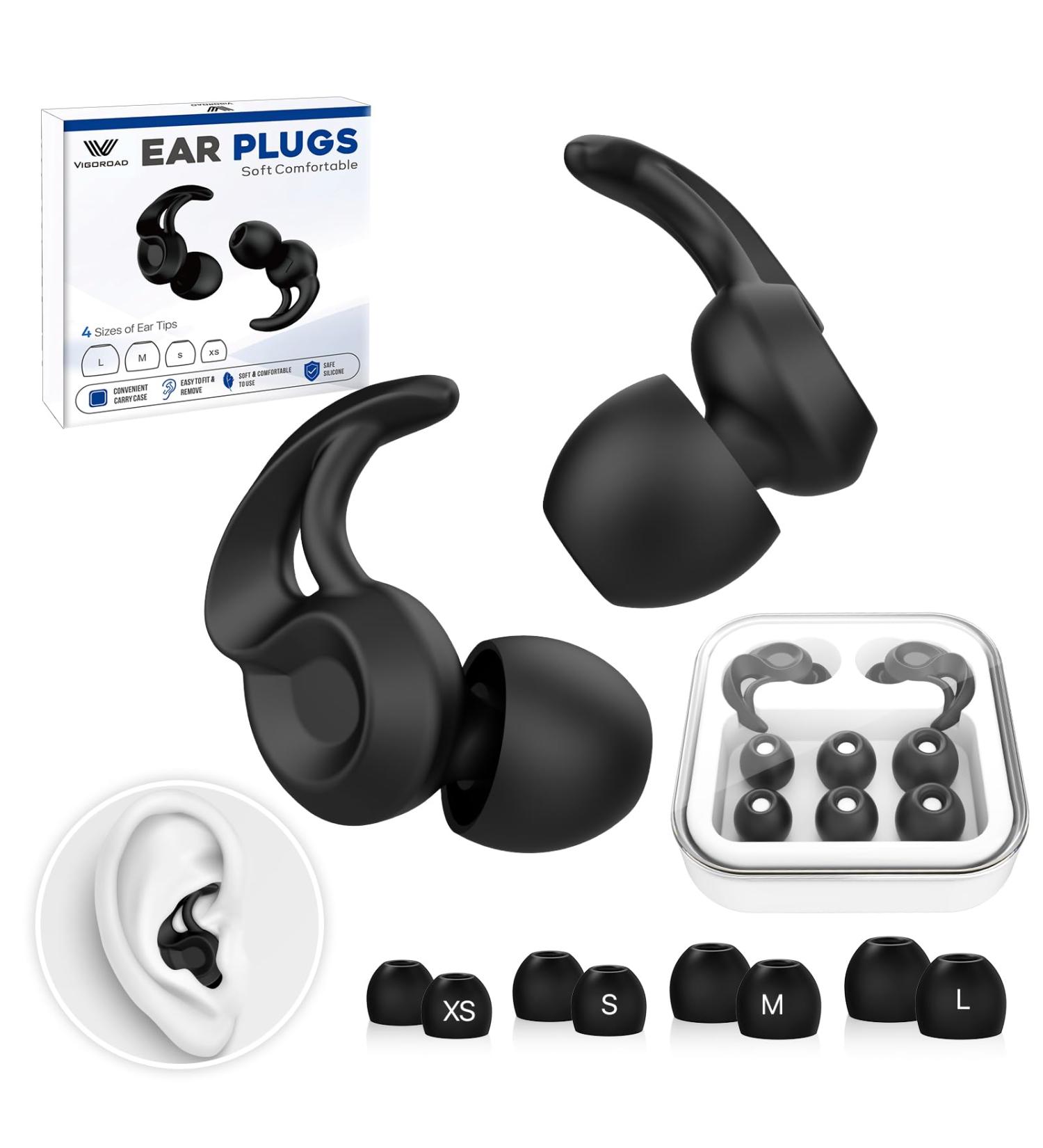 Buy Reusable Silicone Ear Plugs for Kids & Adults | Noise Protection for Sleeping Concerts and Travel | 8 Ear Tips in XS/S/M/L - Carbon Black - Buy Online on GoSupps.com