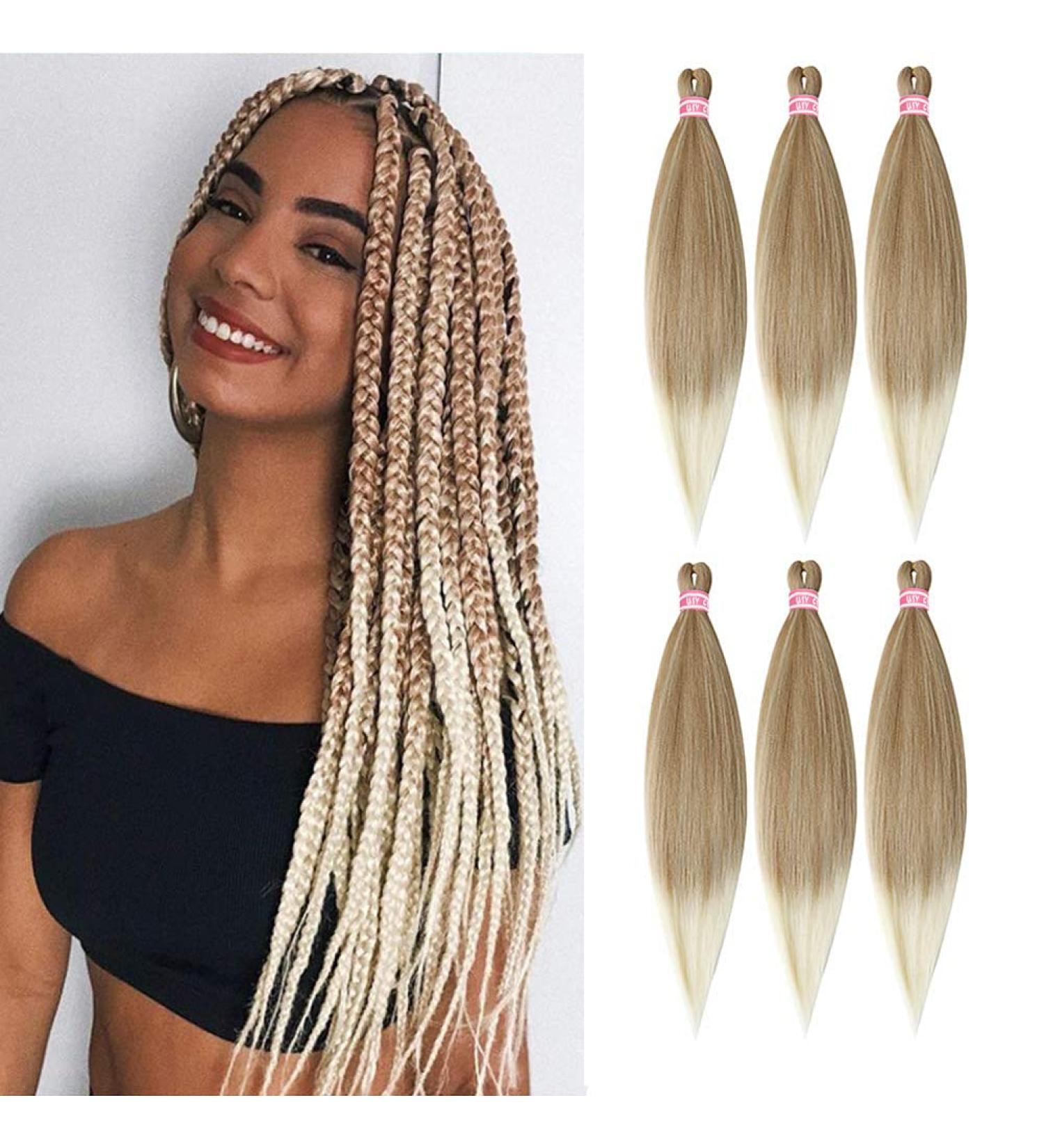 BETHANY Pre Stretched Ombre Braiding Hair for Black Women - 24 Inch Synthetic Fiber Crochet Braids (6 Packs, 27/613) - Buy Online on GoSupps.com