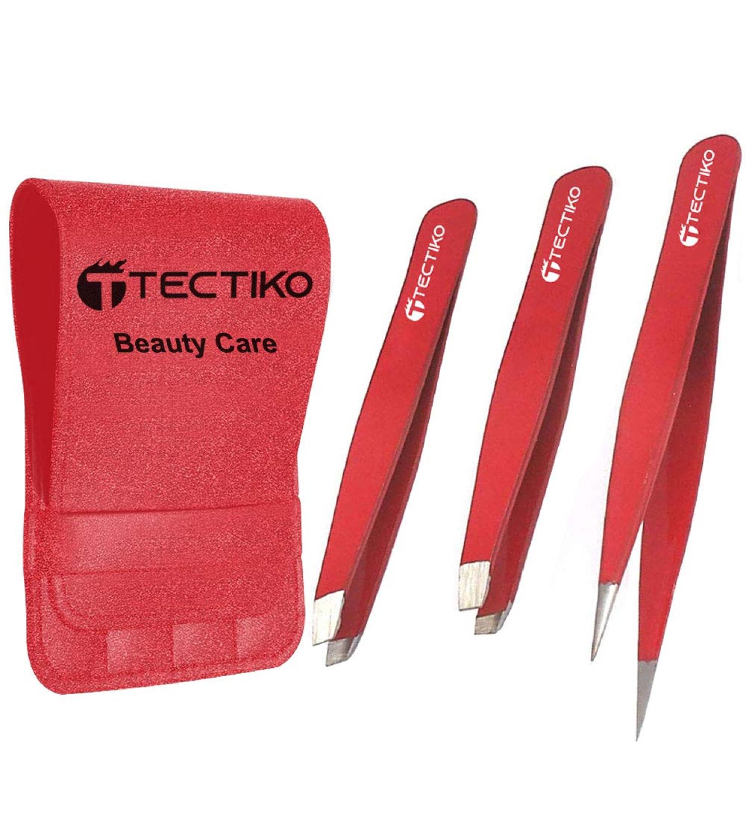 TECTIKO Eyebrow Tweezers Set Stainless Steel Best Precision Tweezer for Eyebrows Plucking Facial Hair and Blackhead Ingrown Hair Remover Daily Beauty Tool for Women and Men (3P Red Set) 3 Piece Set - Buy Online on GoSupps.com