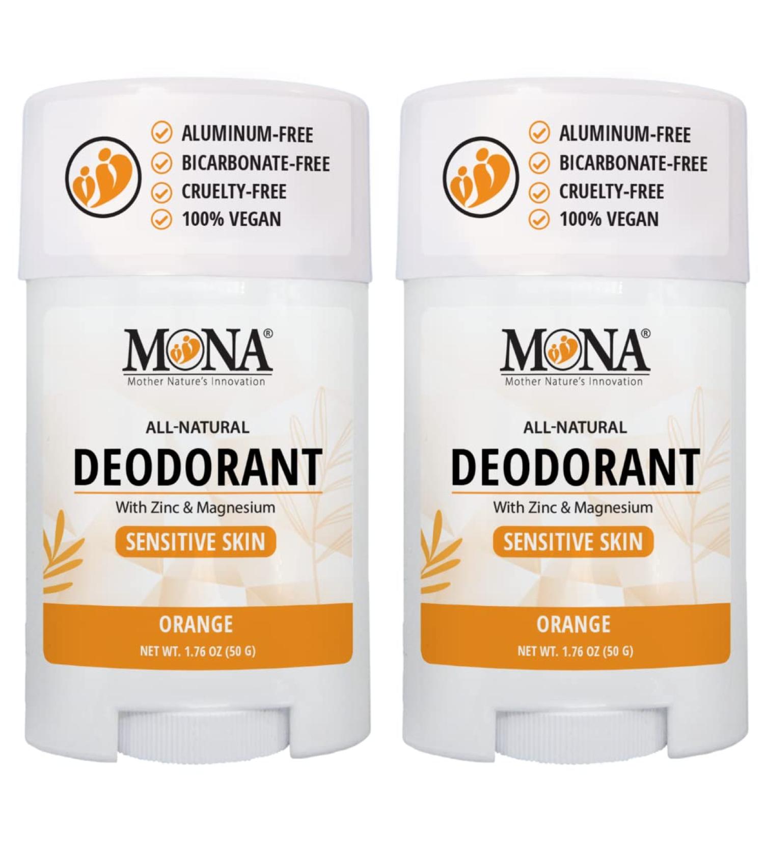 MONA BRANDS All Natural Deodorant For Women & Men | For Sensitive Skin | No Aluminum or Baking Soda | (2-Pack ORANGE 1.76 Oz each) - Buy Online on GoSupps.com