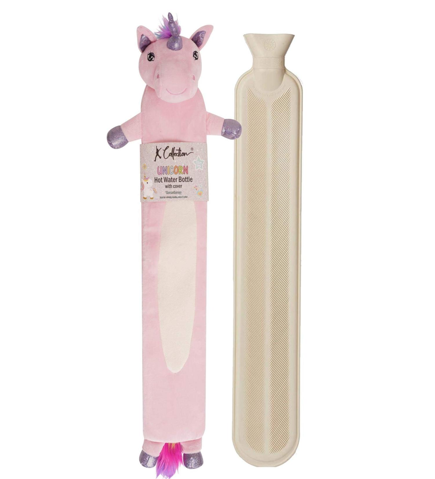 Extra Long Unicorn Hot Water Bottle with Plush Cover - 2L Capacity, 72cm Long, Pain Relief for Aches and Injuries - Pink - Buy Online on GoSupps.com