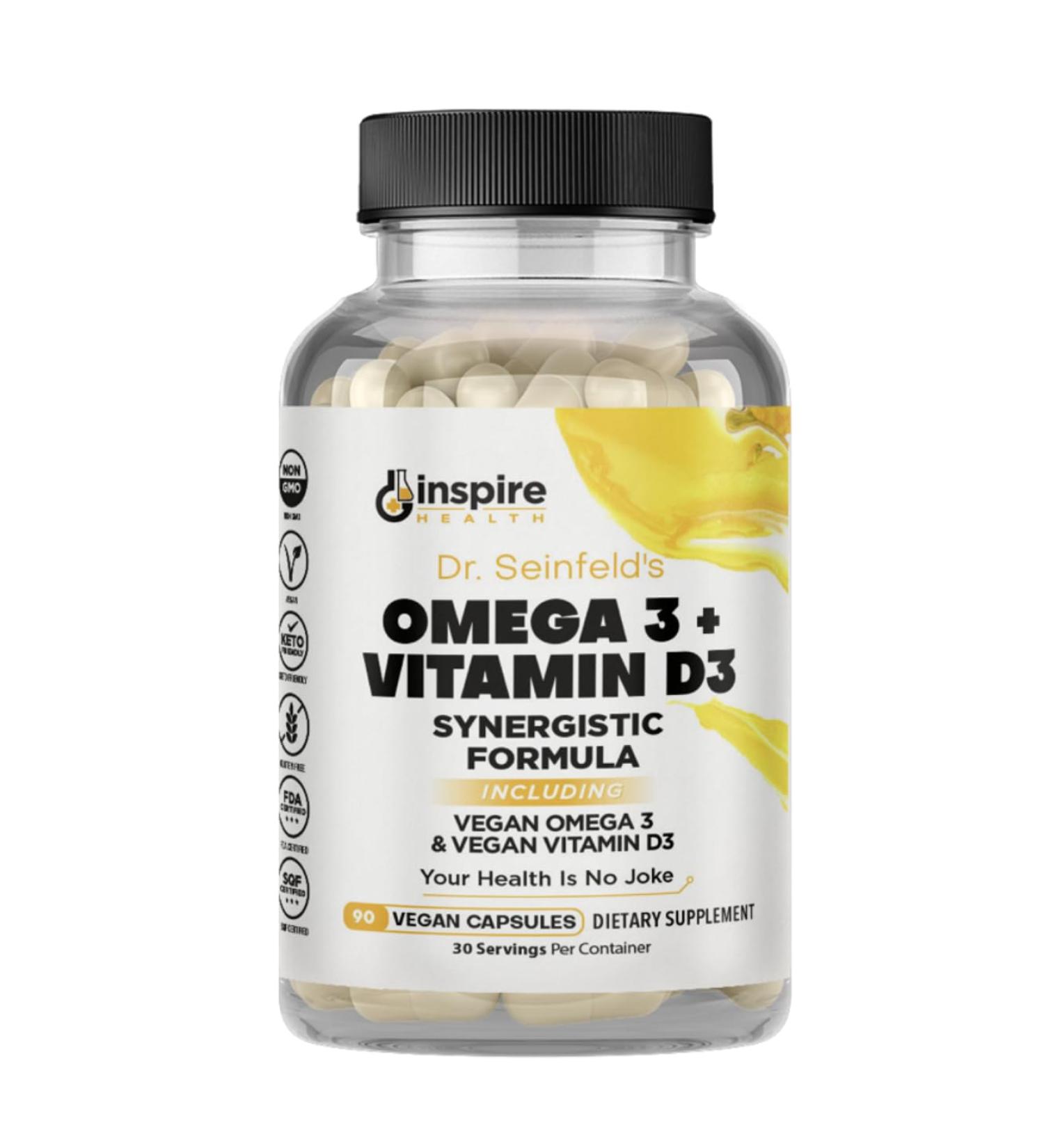 GINSPIRE NUTRITION Dr. Seinfeld Vegan Algae Omega 3 and Vitamin D3 Supplement for Men and Women 90Ct - Buy Online on GoSupps.com