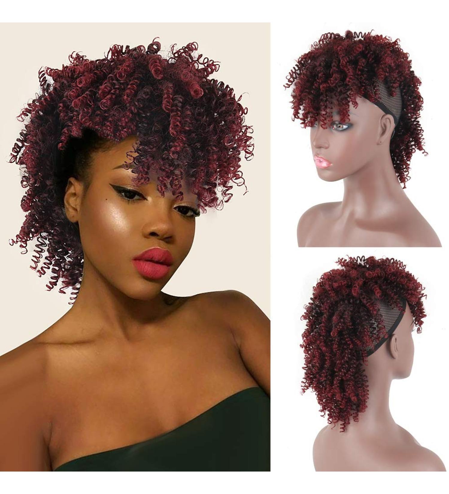 High Puff Afro Ponytail Extension - Short Red Kinky Drawstring Hair with Bangs | AISAIDE - Buy Online on GoSupps.com