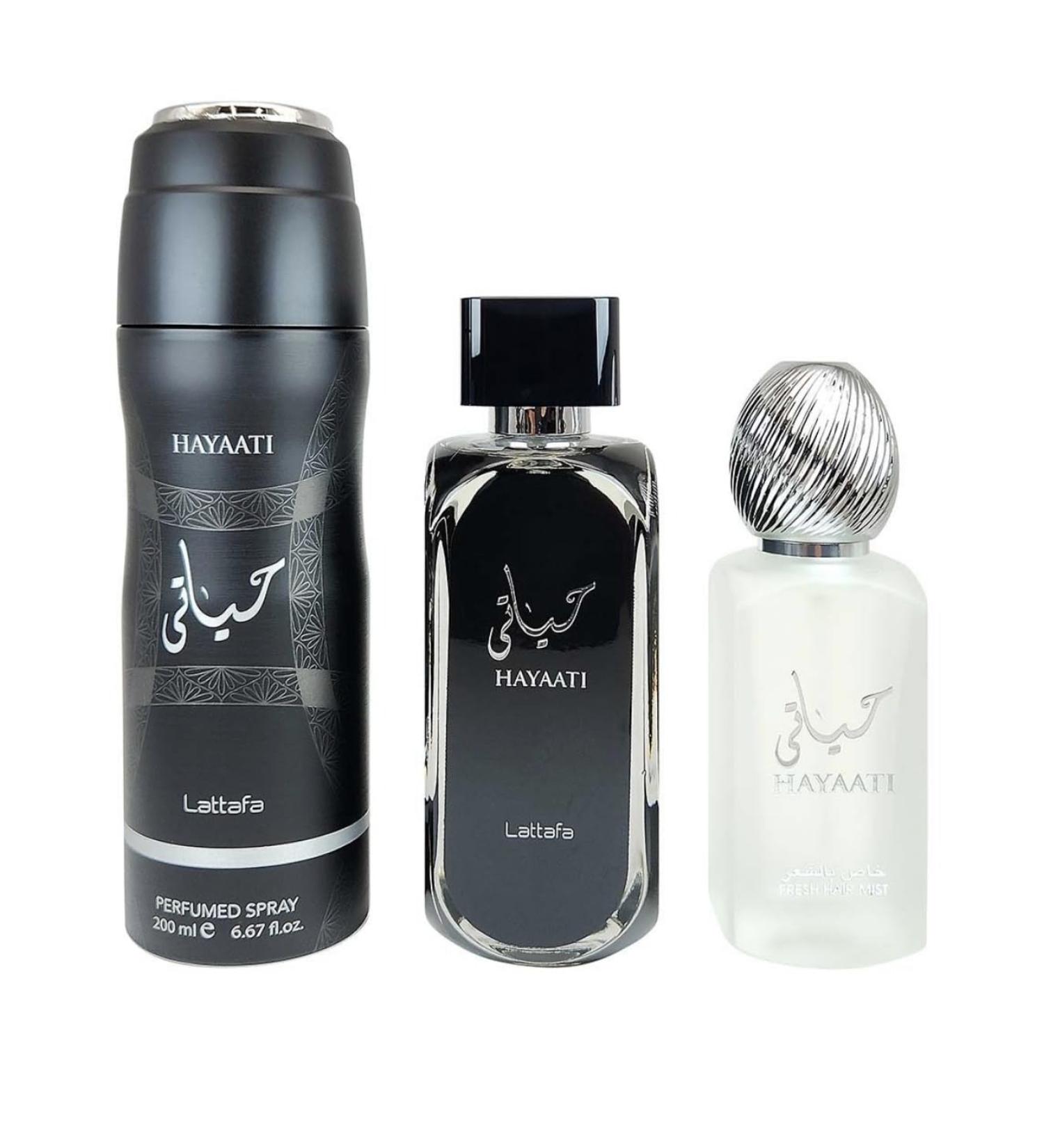 HAYAATI 3-Piece Gift Set: 3.4 oz EDP 6.7 oz Deodorant Spray 1.7 oz Hair Mist