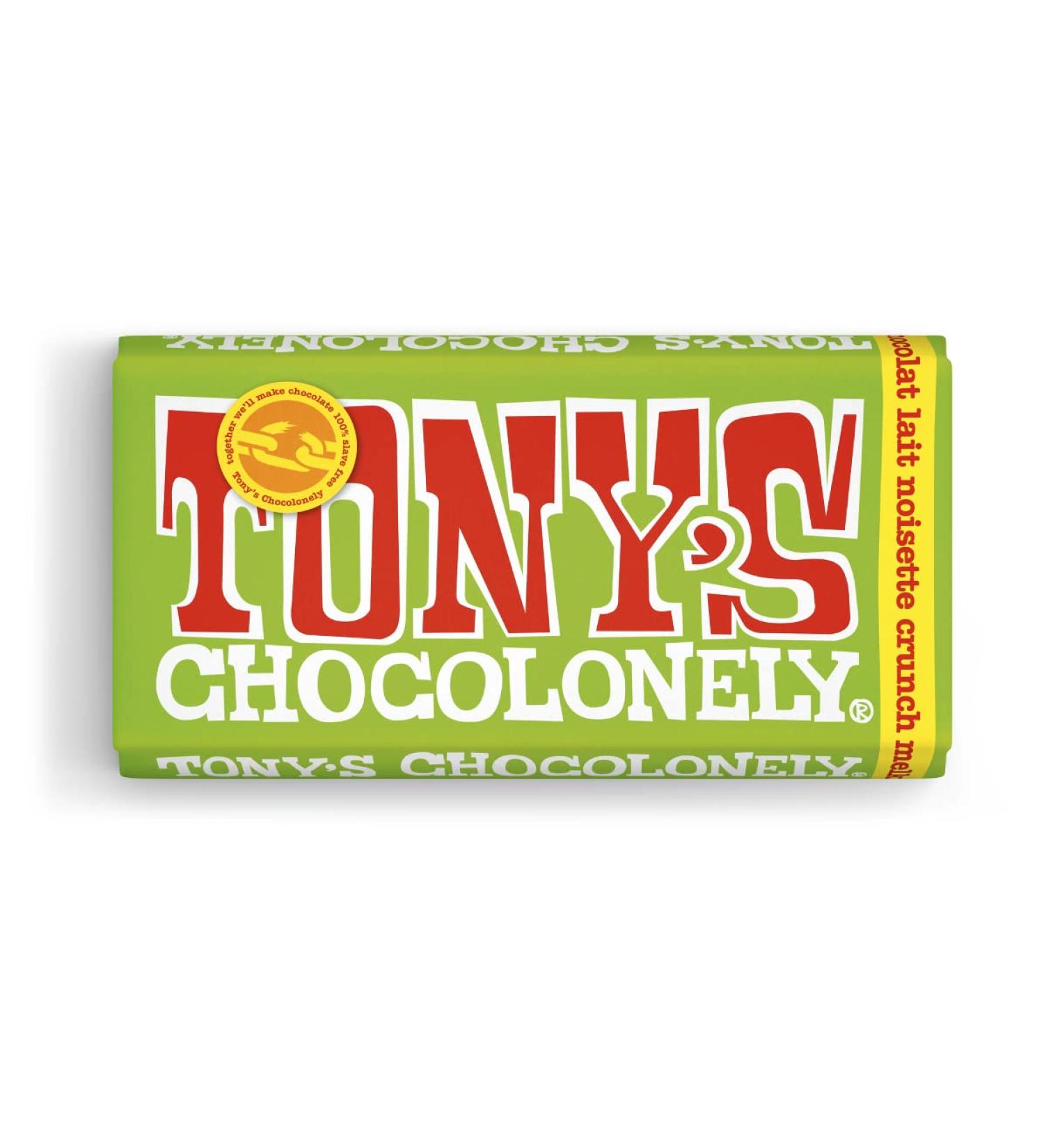 Tony's Chocolonely - Milk Hazelnut Crunch - 15 pieces x 180 grams - Fair Trade & Slavery Free - Enjoy Guilt Free - Buy Online on GoSupps.com