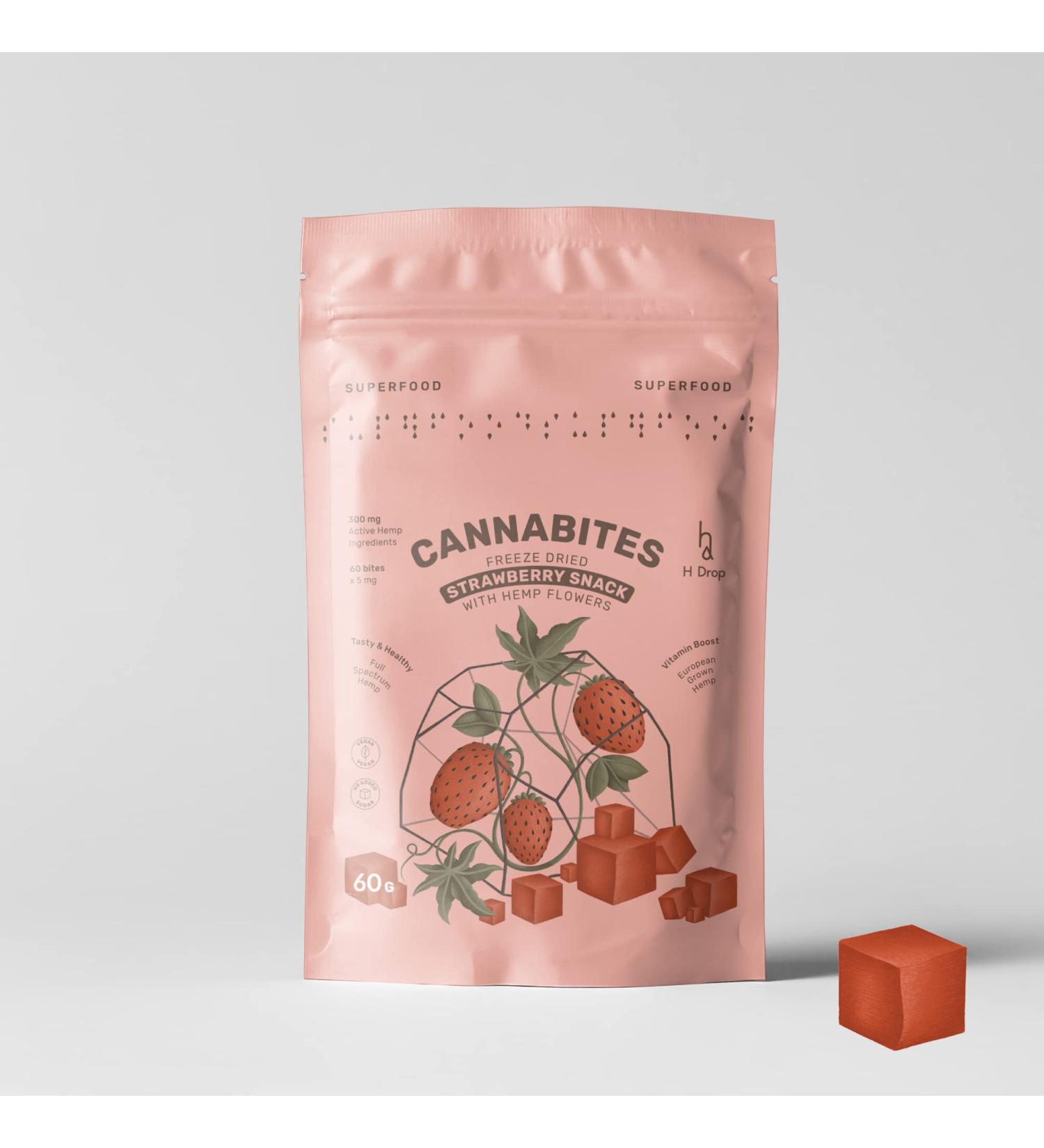 Cannabites - Freeze Dried Strawberry Snack with Hemp Flowers - Buy Online on GoSupps.com