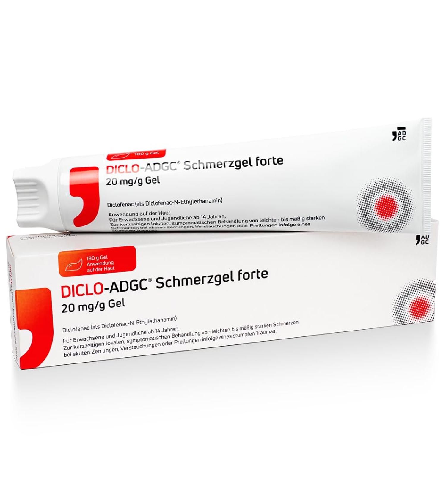 Diclo ADGC Pain Gel Forte 180g - Effective Relief for Strains Sprains & Bruises - Fast Shipping Worldwide - Buy Online on GoSupps.com