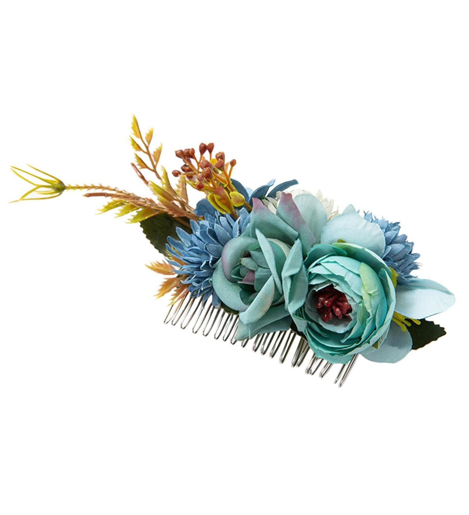 Anulely Hair Combs Floral Bridal Headpiece Bride Hair Comb Photo Prop Hair Wreath Spring Wedding Hair Piece Barrette Prom Girl Decorative Bridal Headband For Wedding Blue - Buy Online on GoSupps.com