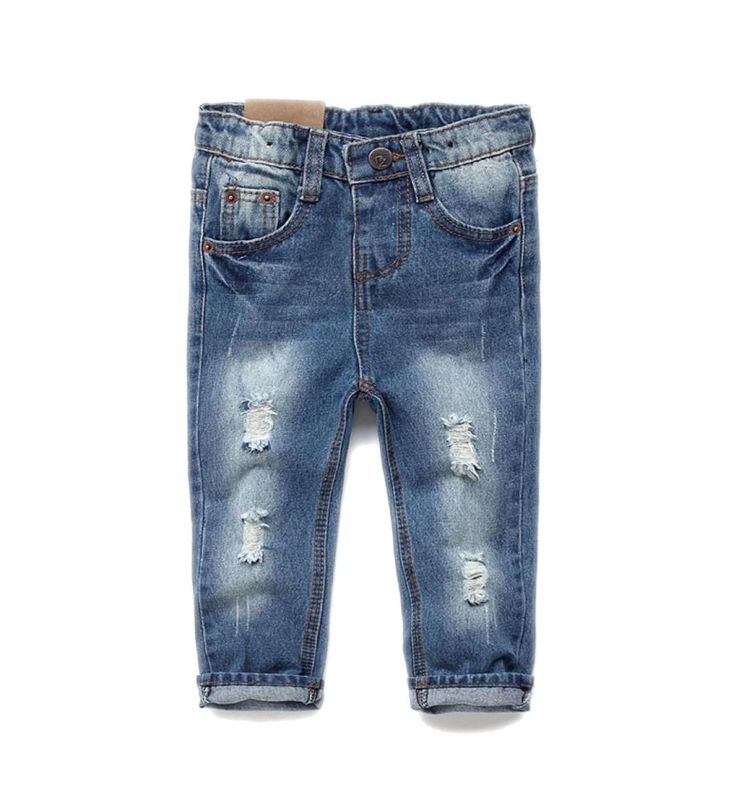 KIDSCOOL SPACE Baby Girl Boy Slim Jeans | 4-5 Years | Elastic Waist Ripped Denim Pants | Slim Blue - Buy Online on GoSupps.com
