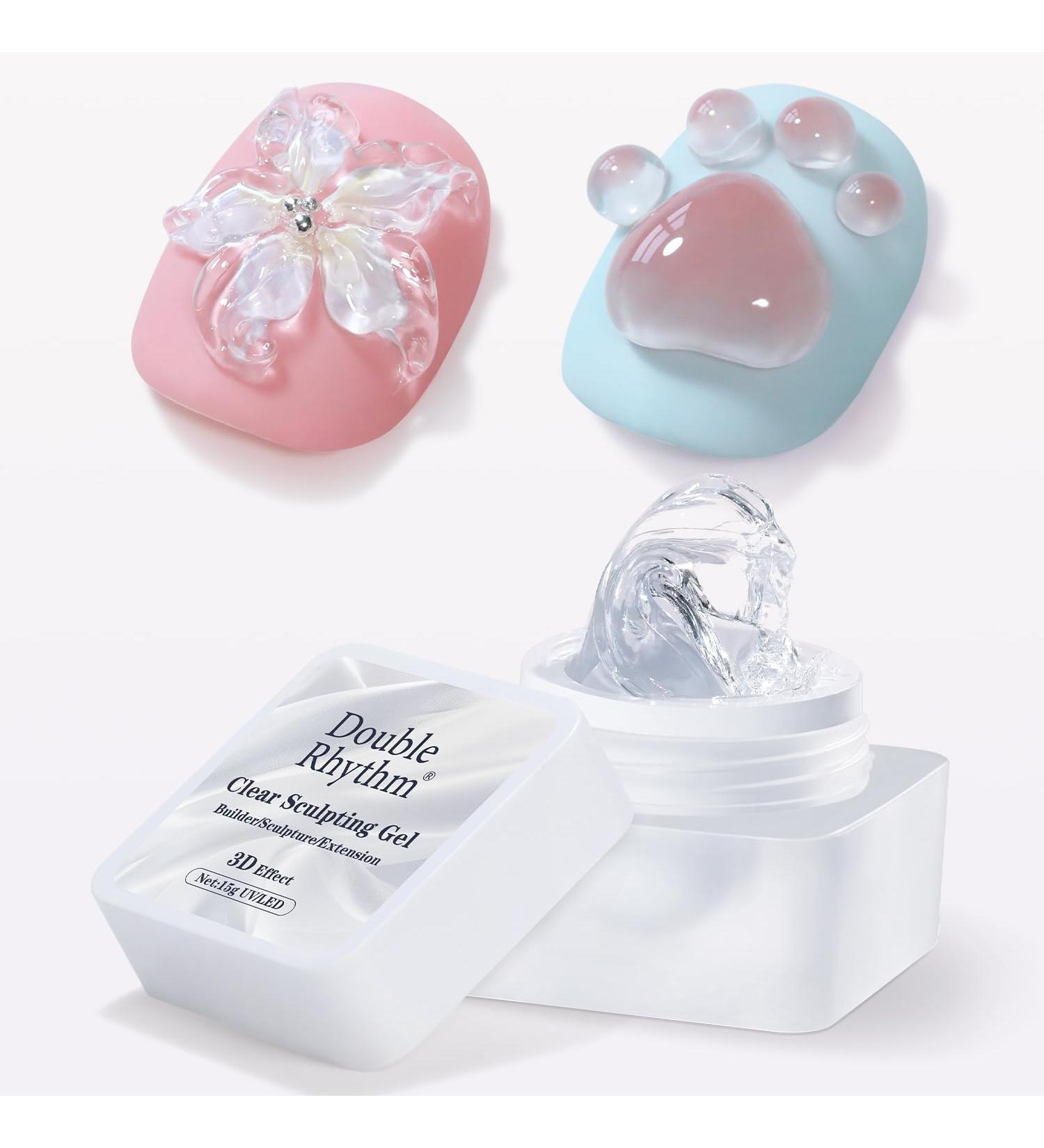 Double Rhythm 3D Nail Gel - Clear Solid Sculpting Gel for Nail Art | Non-Sticky Hard Gel for Extensions | Soak Off UV/LED - 15g - Buy Online on GoSupps.com