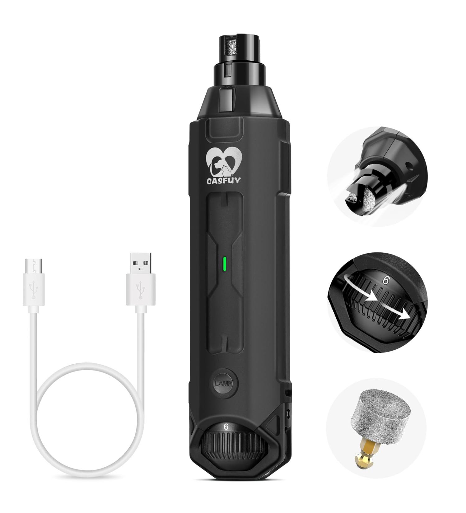Casfuy 6-Speed Electric Dog Nail Grinder - Rechargeable Super Quiet Claw Scissors for All Dog Sizes - Buy Online on GoSupps.com