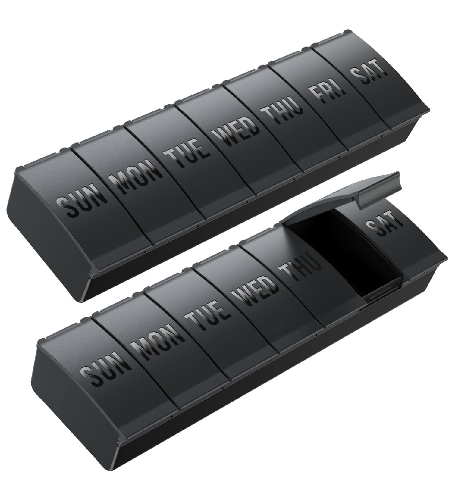 2 Pack Weekly Pill Organizer - Extra Large 7 Day Daily Pill Case for Pills, Vitamins, Supplements - Large Capacity Medicine Organizer in Black - Buy Online on GoSupps.com