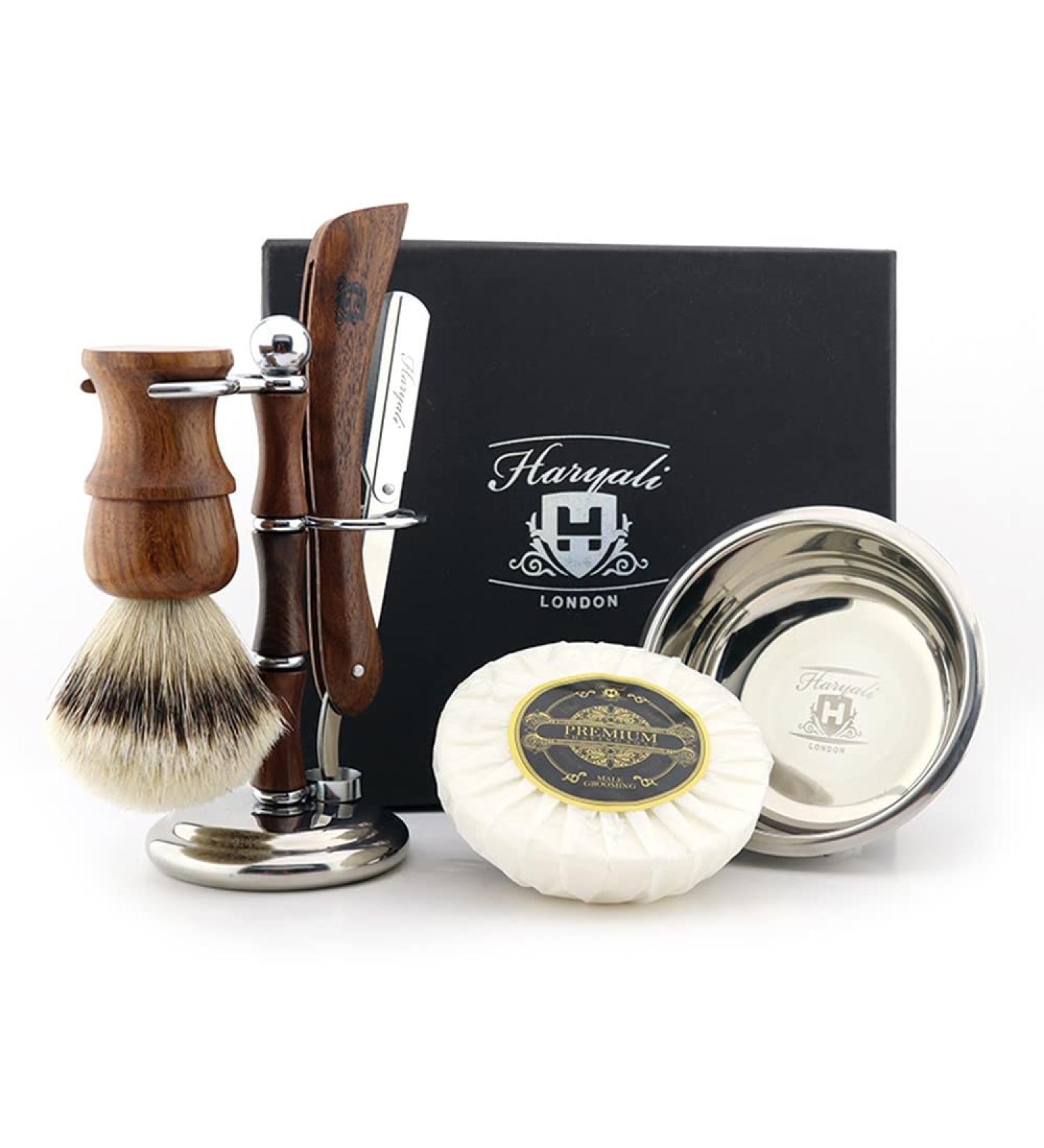 Shaving set 5-piece wooden shaving set Sustainable Shaving brush set Silvertip badger shaving brush