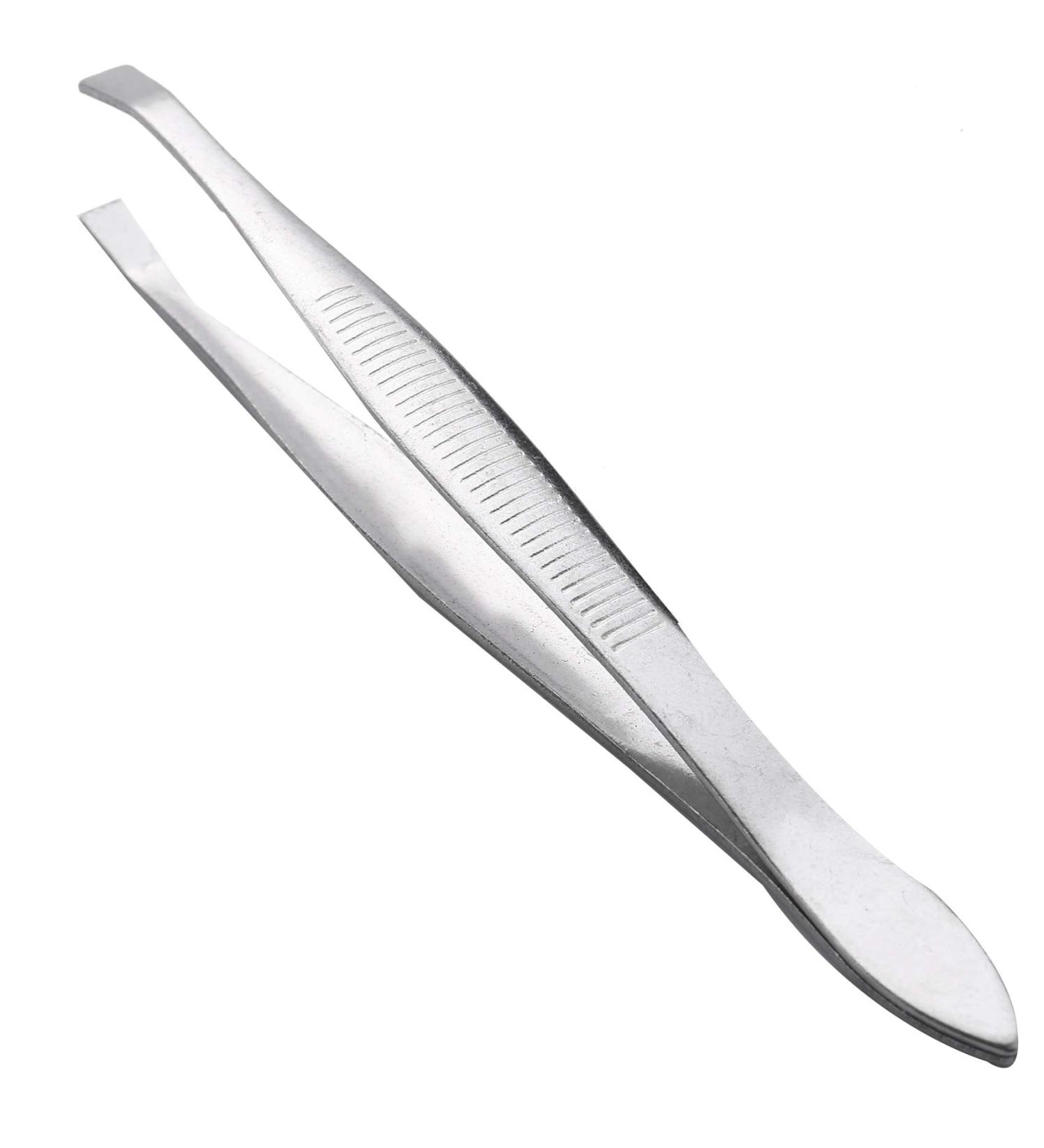 Premium Silver Eyebrow Tweezers Bevelled Flat Tip Metal Design for Perfect Precision - Buy Online on GoSupps.com