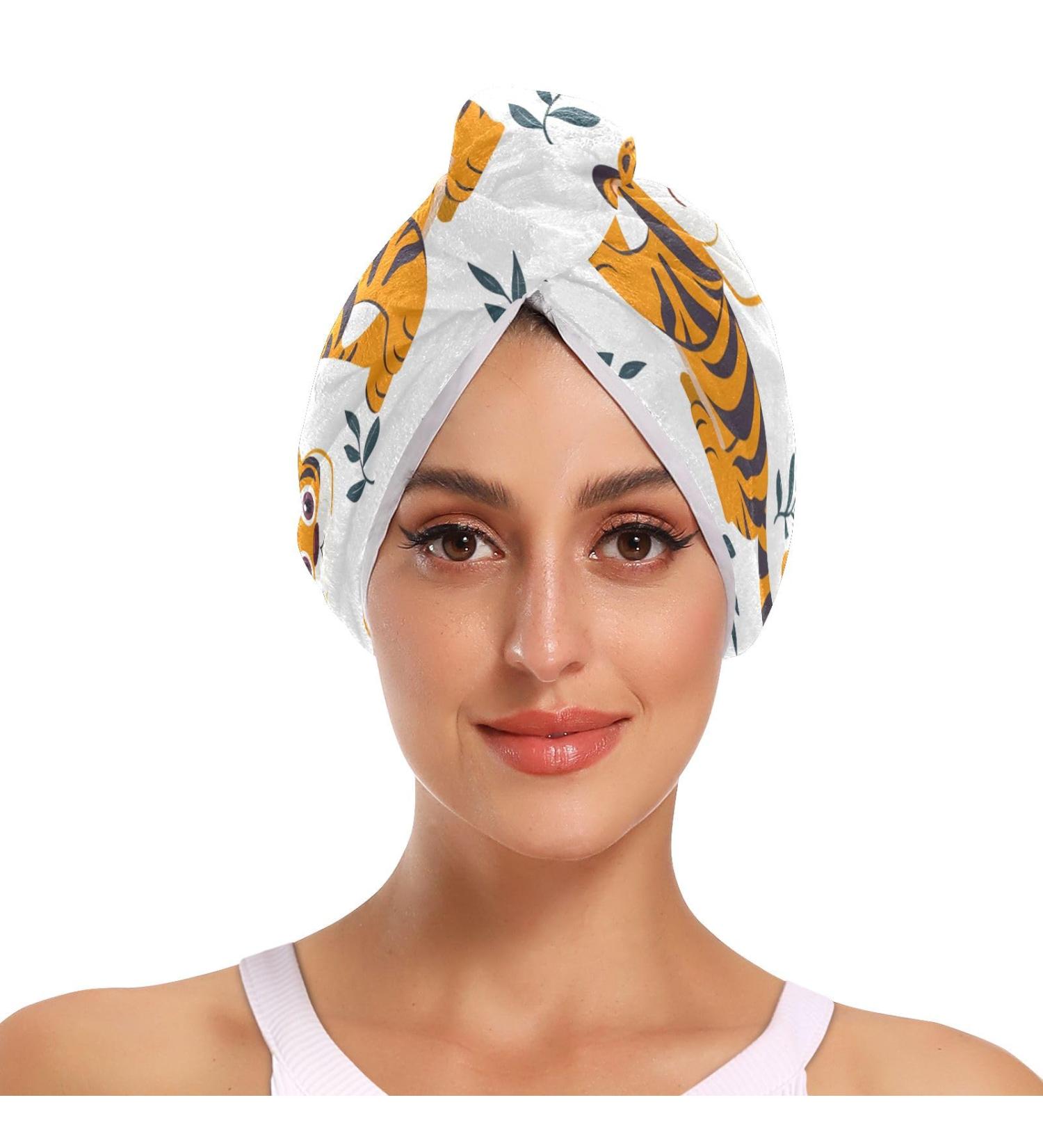 Buy Seamless Cartoon Tiger Hair Towels - Super Absorbent Quick Dry 2 Pack for Women & Girls - Buy Online on GoSupps.com