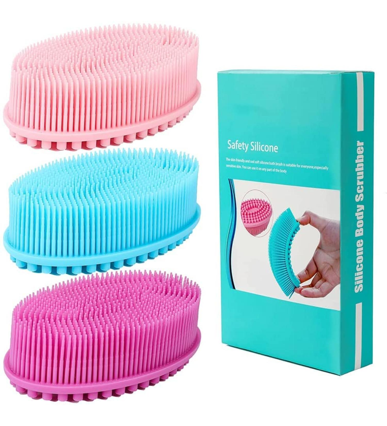 Set of 3 Silicone Body Scrubber Loofahs - Gentle Exfoliating Shower Brushes for Sensitive Skin - Buy Online on GoSupps.com