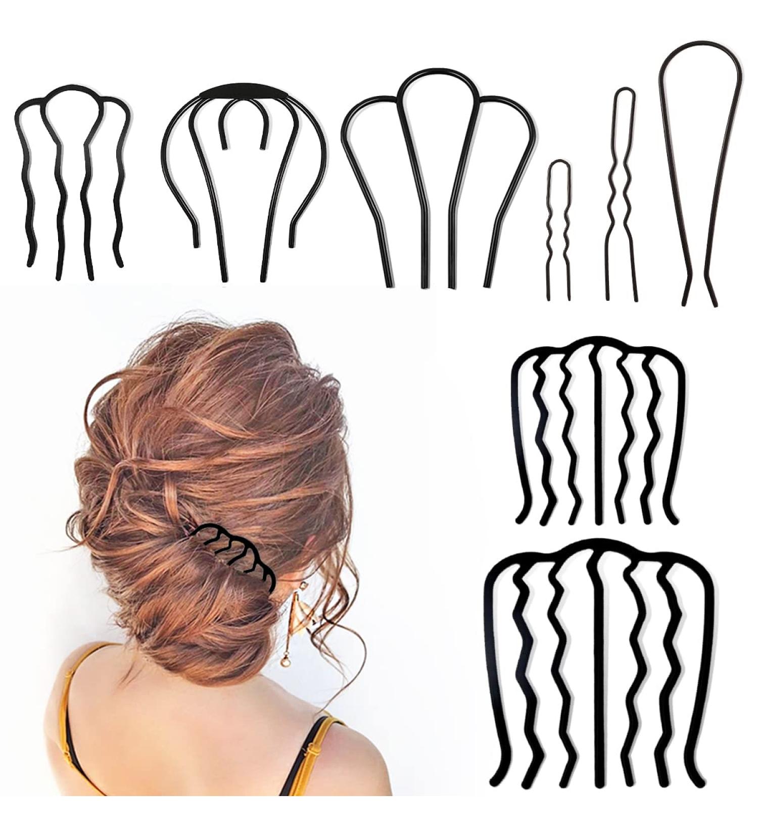 8 Piece Vintage Hairstyle Hair Side Combs and Pins Set | U Shaped Teeth Hair Fork Clip for Updo Bun | Hair Stick Hair Accessories - Buy Online on GoSupps.com