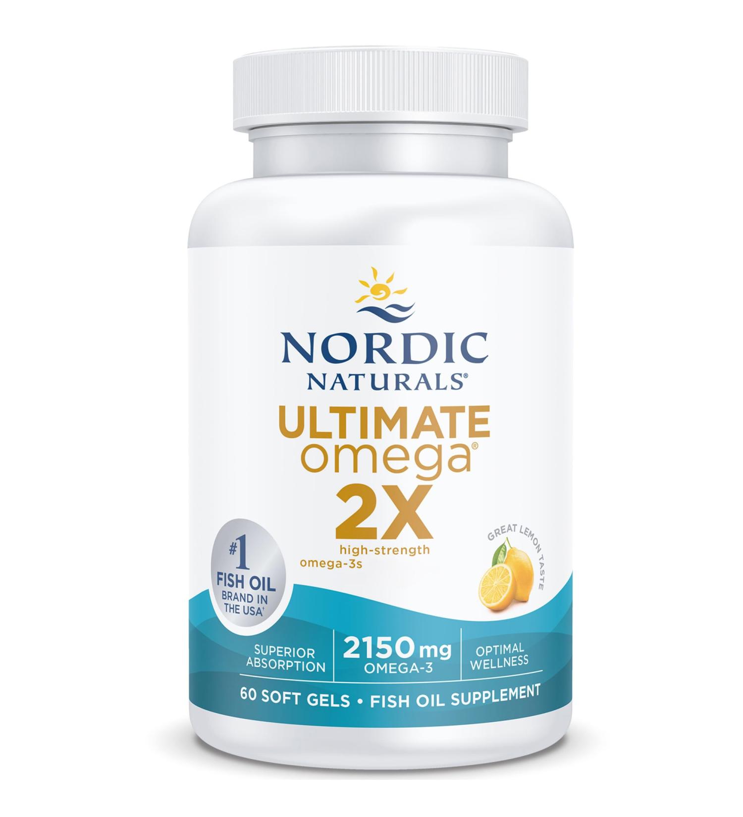 Nordic Naturals Ultimate Omega 2X 2150mg Omega-3 Fish Oil with EPA and DHA 60 Soft Capsules Lemon Taste Lab Tested Soy Free Gluten Free Non-GMO - Buy Online on GoSupps.com