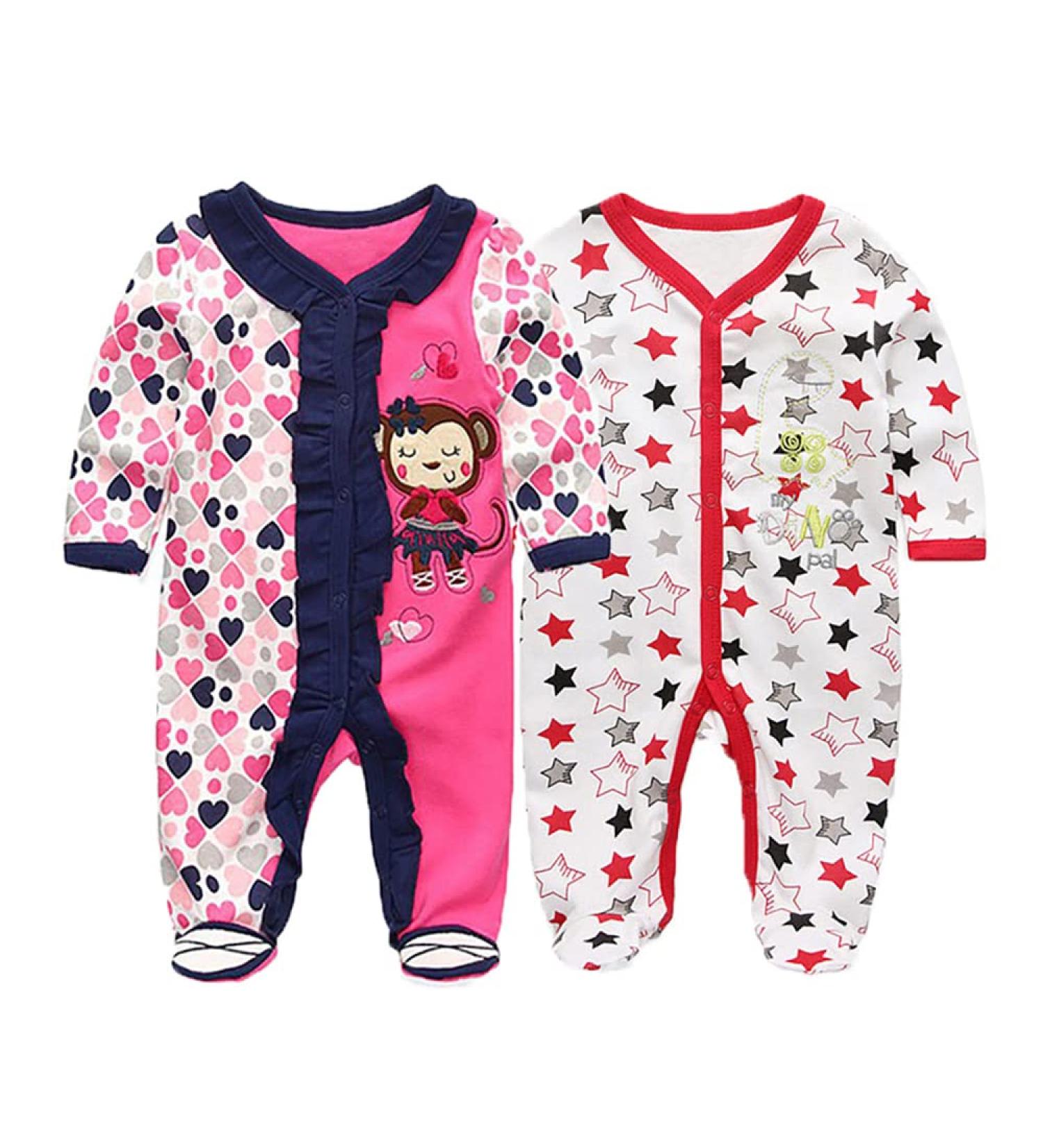 MAMIMAKA Baby Rompers Pajamas Cotton Jumpsuit Set | Long Sleeve Footed Bodysuits for Boys and Girls | 3-6 Months | Pack of 2 - Buy Online on GoSupps.com