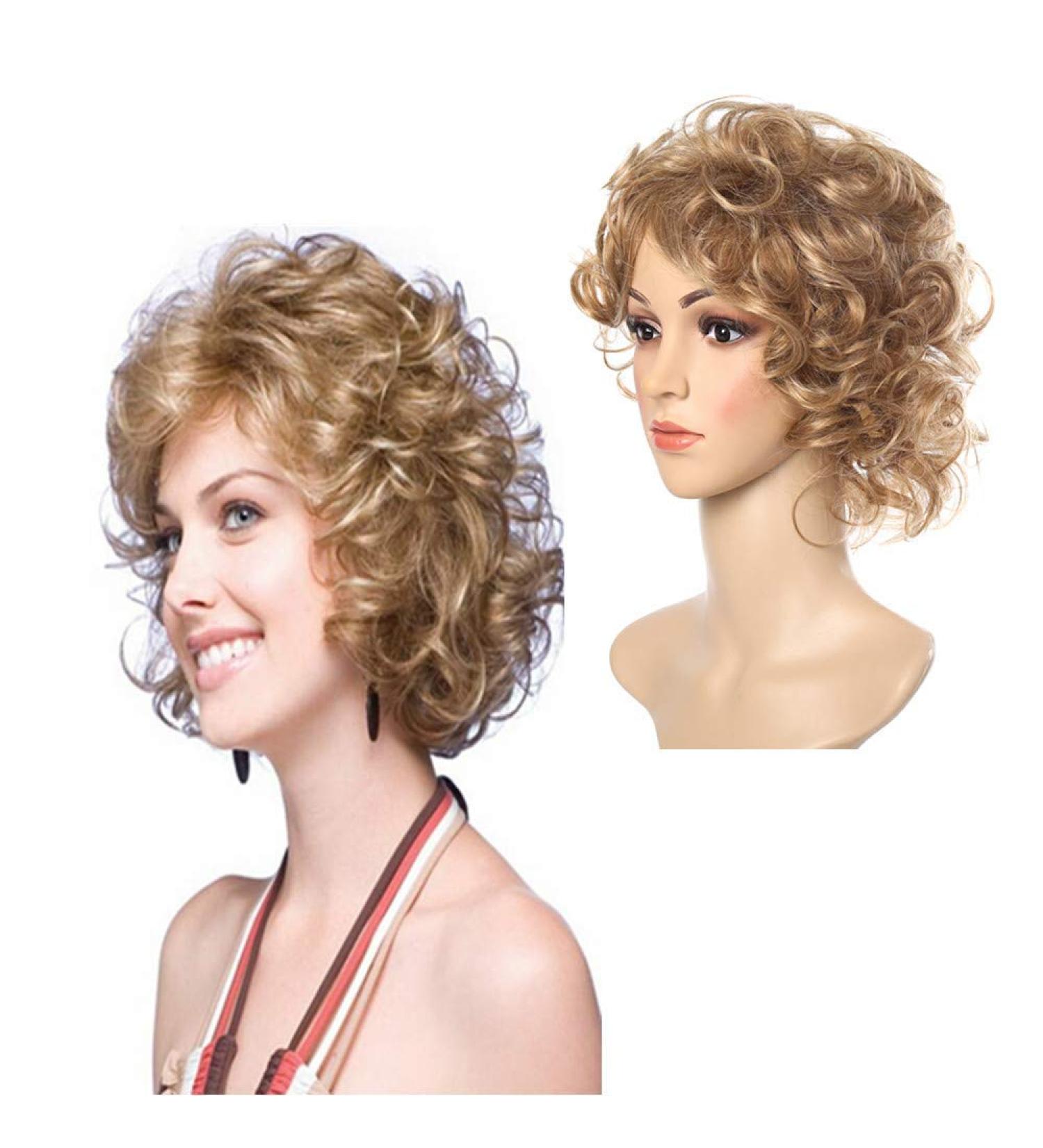 Buy Natural Small Curly Medium Length Blonde Synthetic Hair Wig for Women - Includes Wig Cap | Best Quality & Style - Buy Online on GoSupps.com