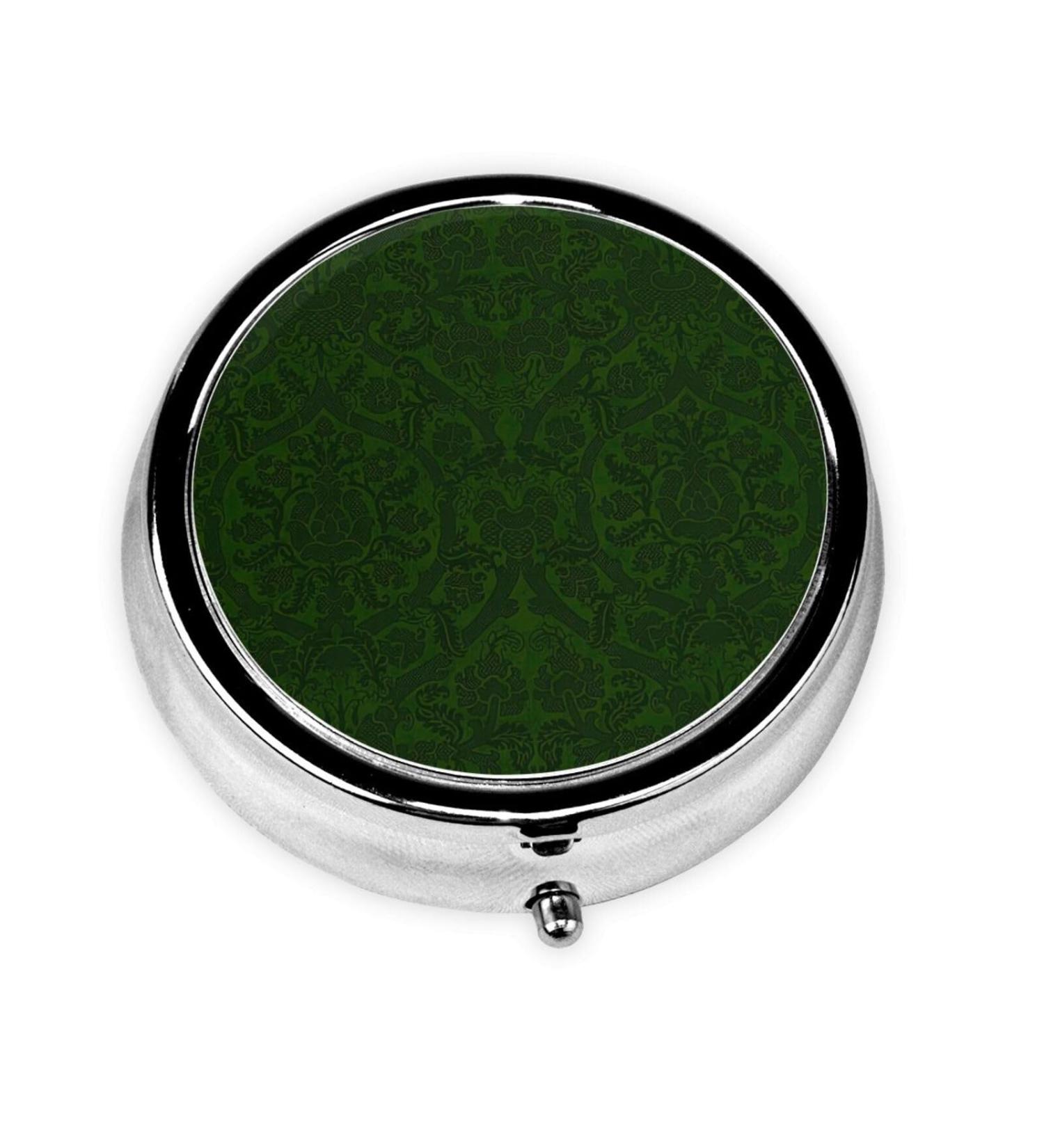 Hunter Green Floral Portable Round Pill Box | Lightweight & Moisture-Proof | Organize Vitamins & Supplements - Buy Online on GoSupps.com