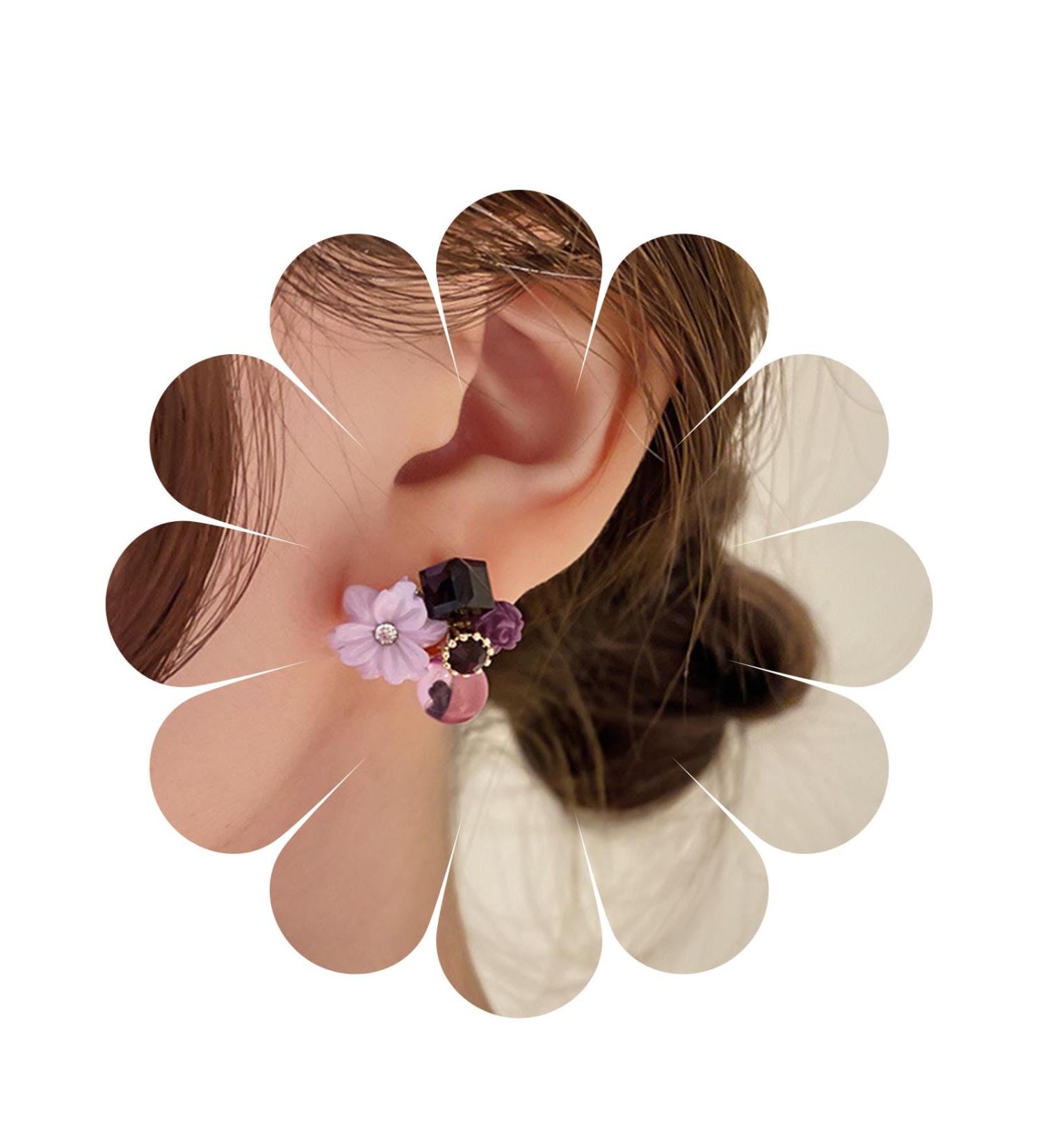 YienDoo Boho Amethyst Flower Drop Earrings | Vintage Purple Rhinestones & Floral Petal Design | Statement Jewelry for Weddings & Proms | Geometric Crystal Earrings for Women - Buy Online on GoSupps.com