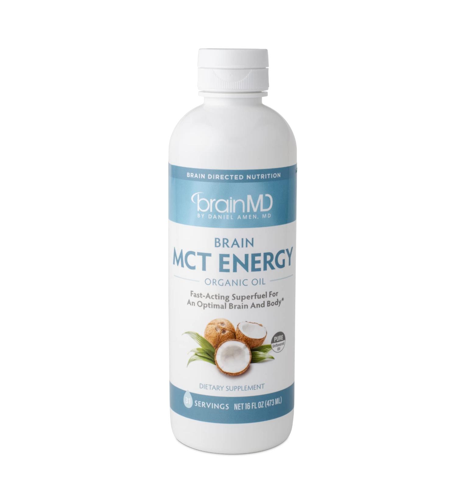 BRAINMD Dr Amen Brain MCT Energy - 16 fl oz - Energy Support for Brain & Body - Improves Focus & Satiety - Clean & Fast Acting - Gluten Free - 31 Servings - Buy Online on GoSupps.com