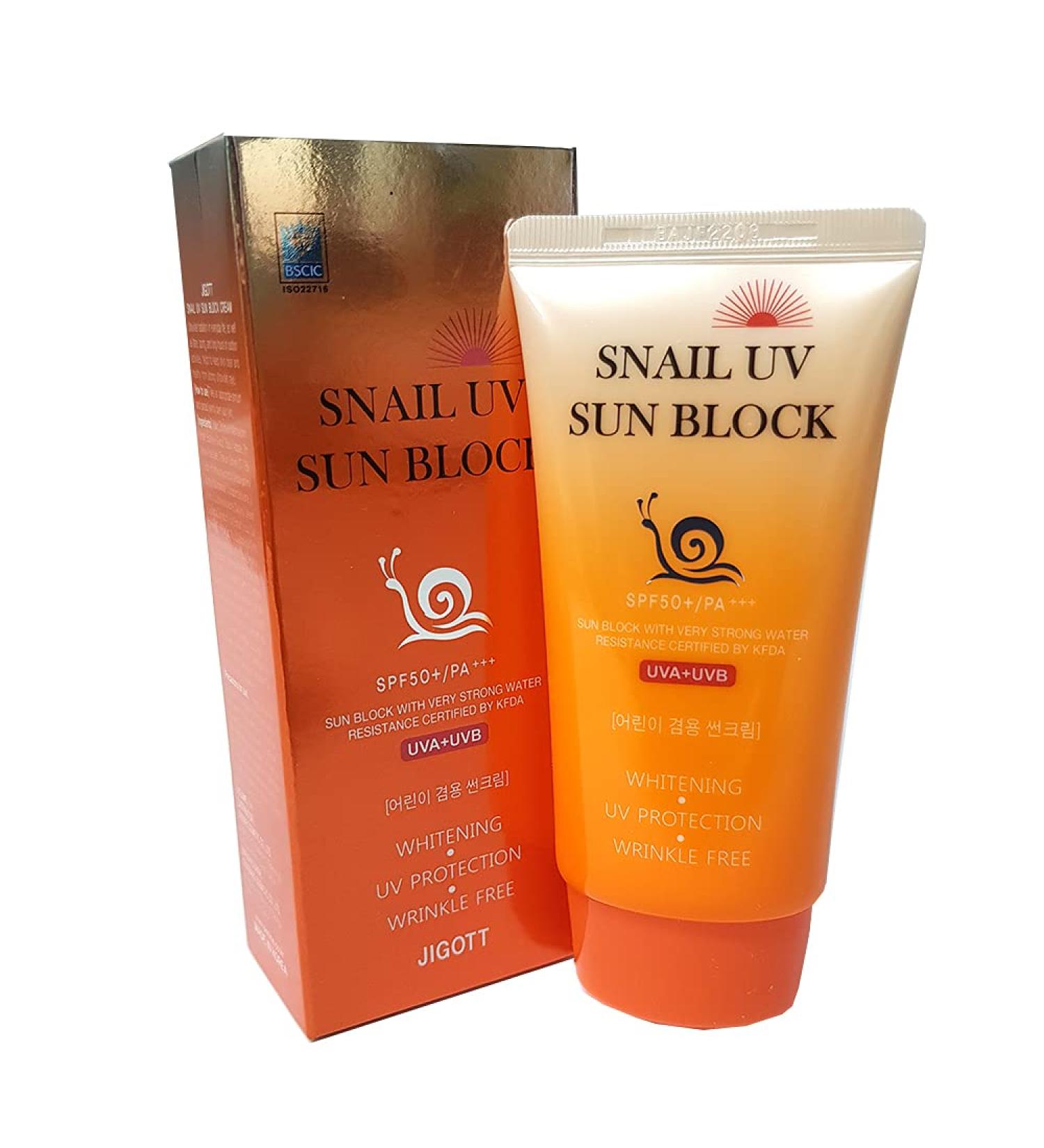 Jigott Snail UV Sun Block Cream SPF50+ PA+++ for Kids - 50ml Korean Cosmetics - Buy Online on GoSupps.com