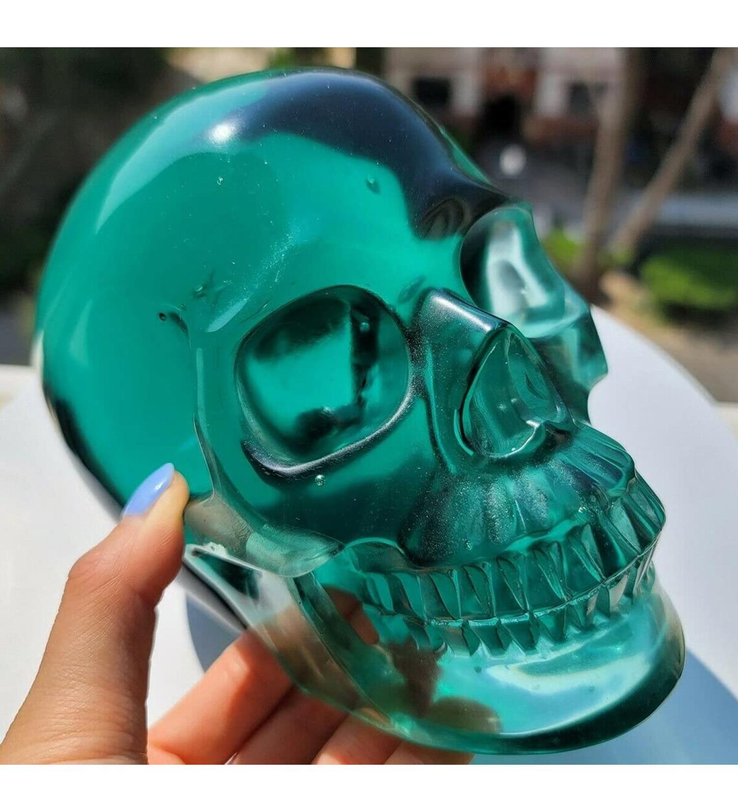 Realistic Healing LIFESIZED 6.9 Inch Green Obsidian Carved Crystal Skull - Buy Online on GoSupps.com