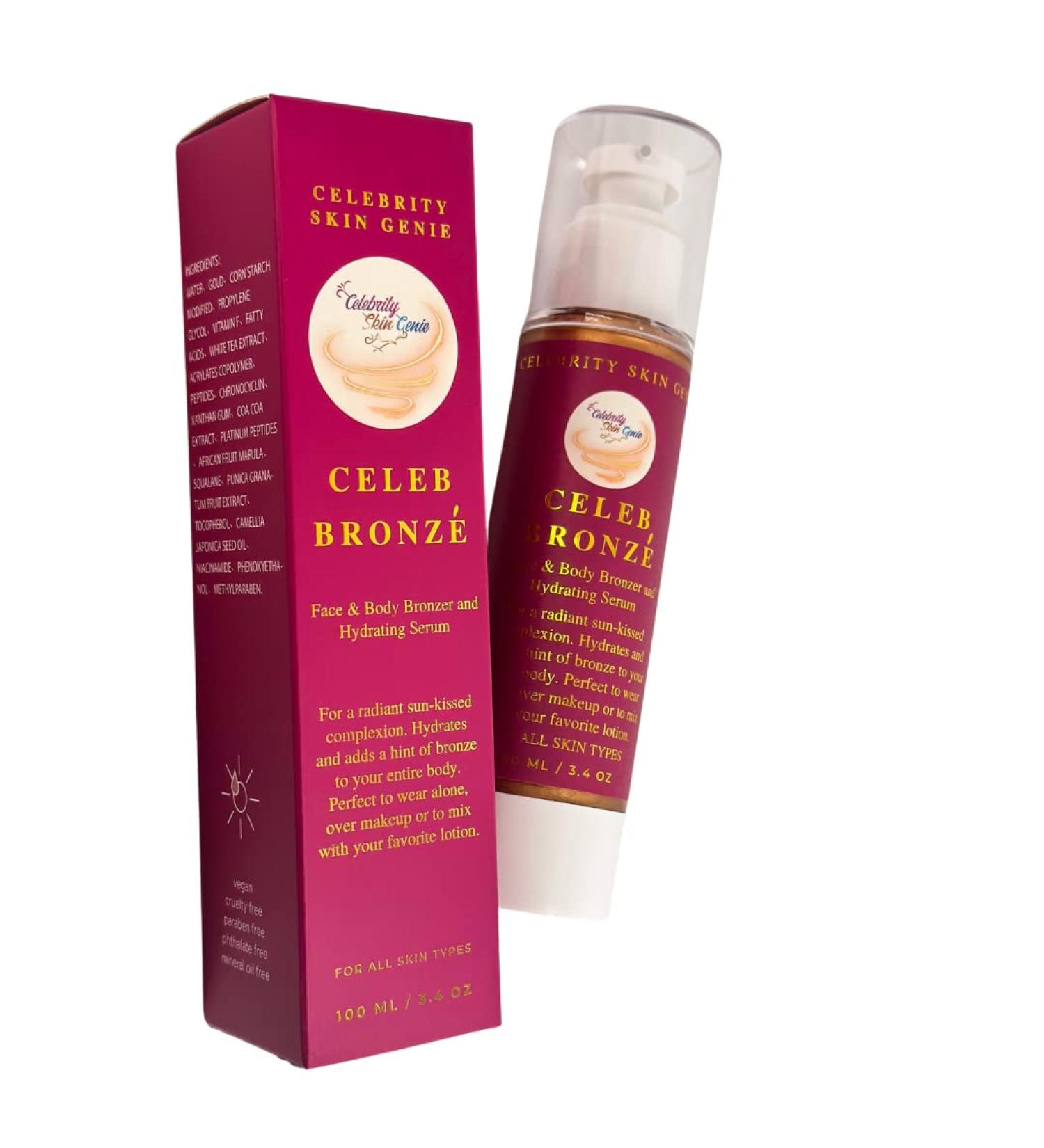 Skin Genie Celeb Bronz Bronzer & Highlighter Serum - Anti-Pollution Peptide Formula for Instant Tan. Reduces Fine Lines & Wrinkles - Buy Online on GoSupps.com