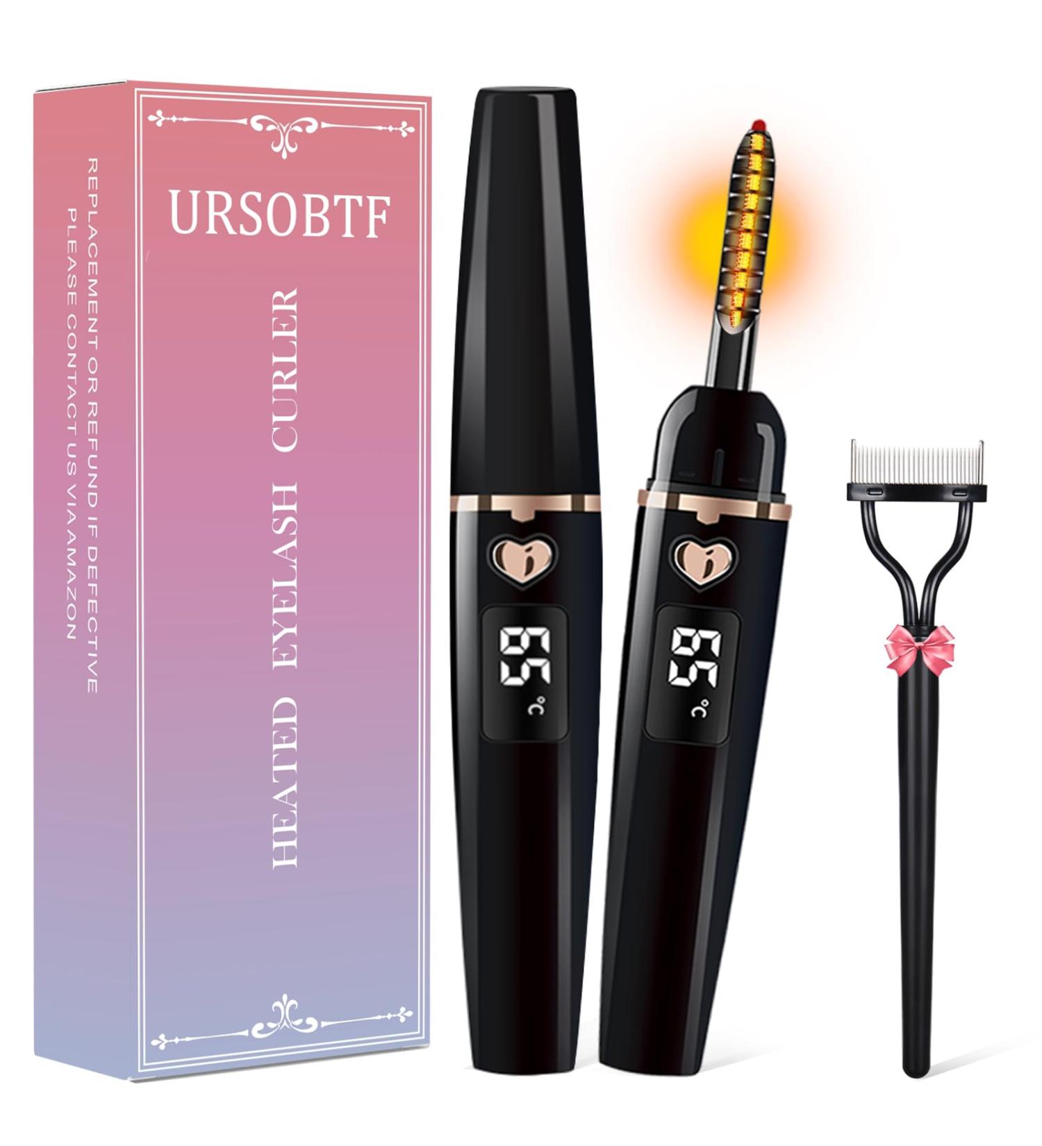 URSOBTF Heated Eyelash Curlers Electric Eyelash Curler Type C Rechargeable Heated Lash Curler for Women Natural Eye Lash Curler Makeup Tool with Eyelash Comb 24 Hours Long Lasting - Black - Buy Online on GoSupps.com