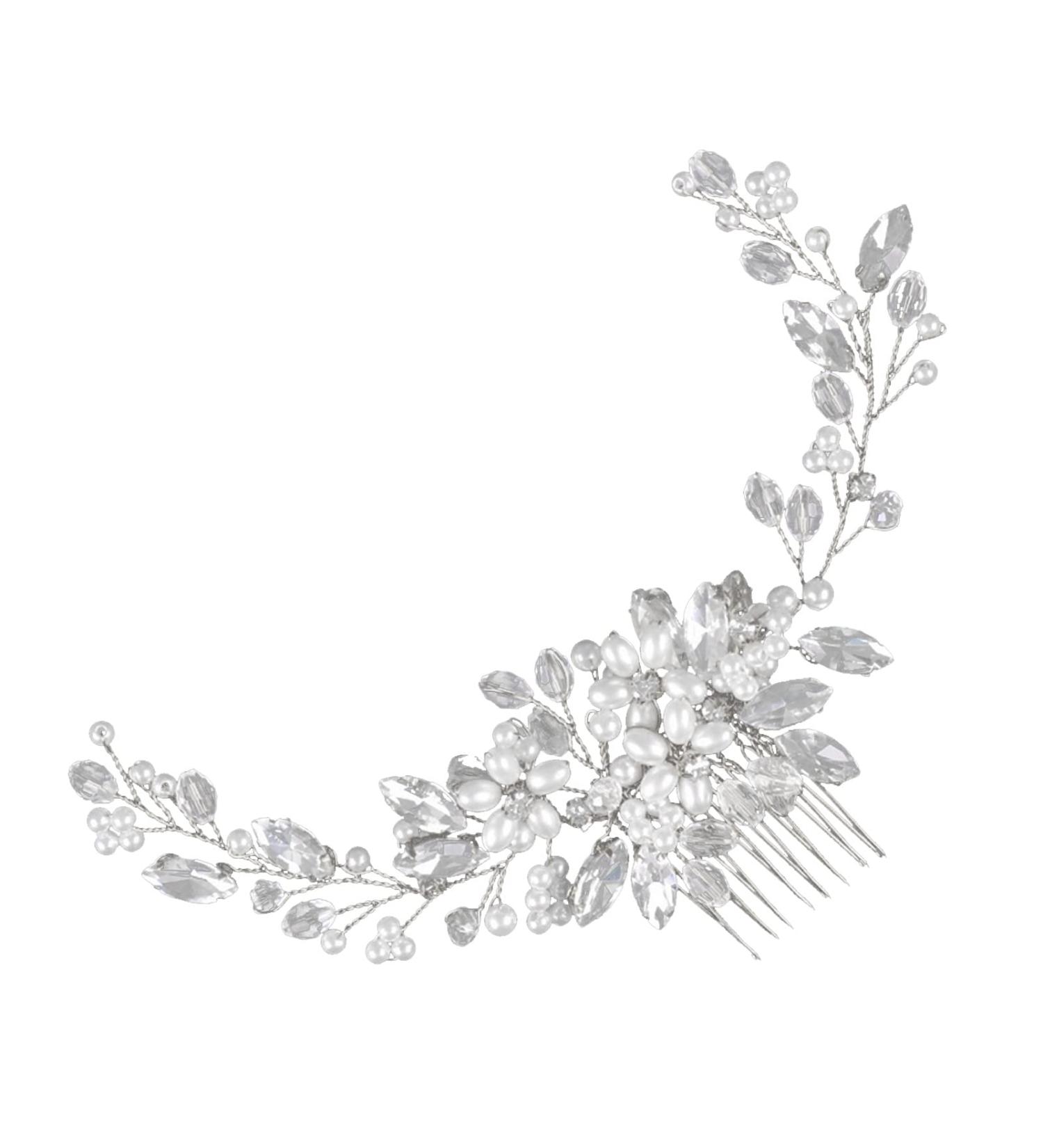 Crystal Pearl Hair Comb Multipurpose Alloy Beautiful Exquisite Elegant Bridal Hair Accessories For Award Ceremony Wedding (Silver) - Buy Online on GoSupps.com