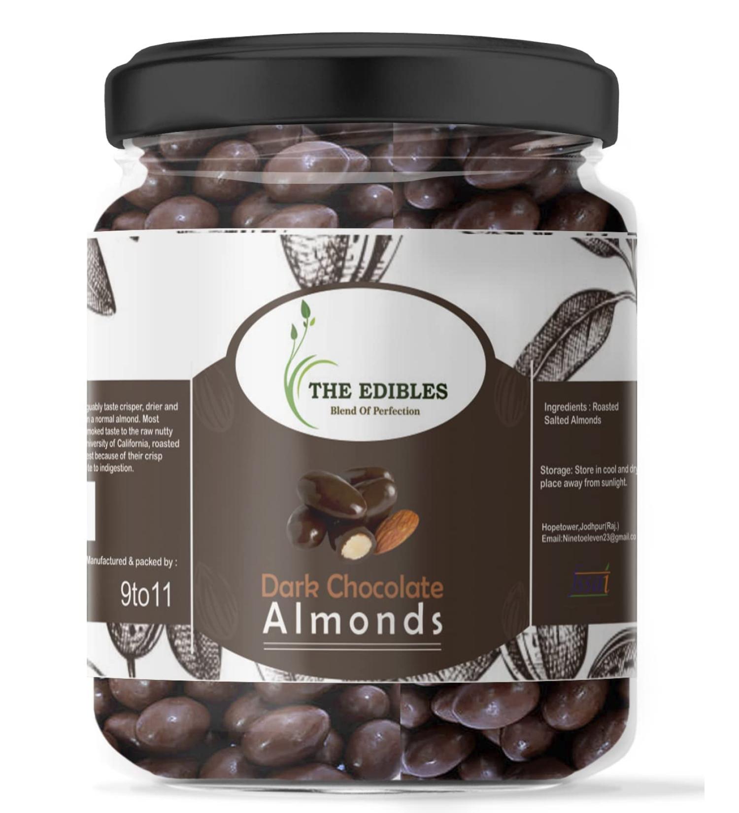 THE EDIBLES Dark Chocolate Coated California Almonds 200 gms Dark chocolate almond_Packing May Vary - Buy Online on GoSupps.com