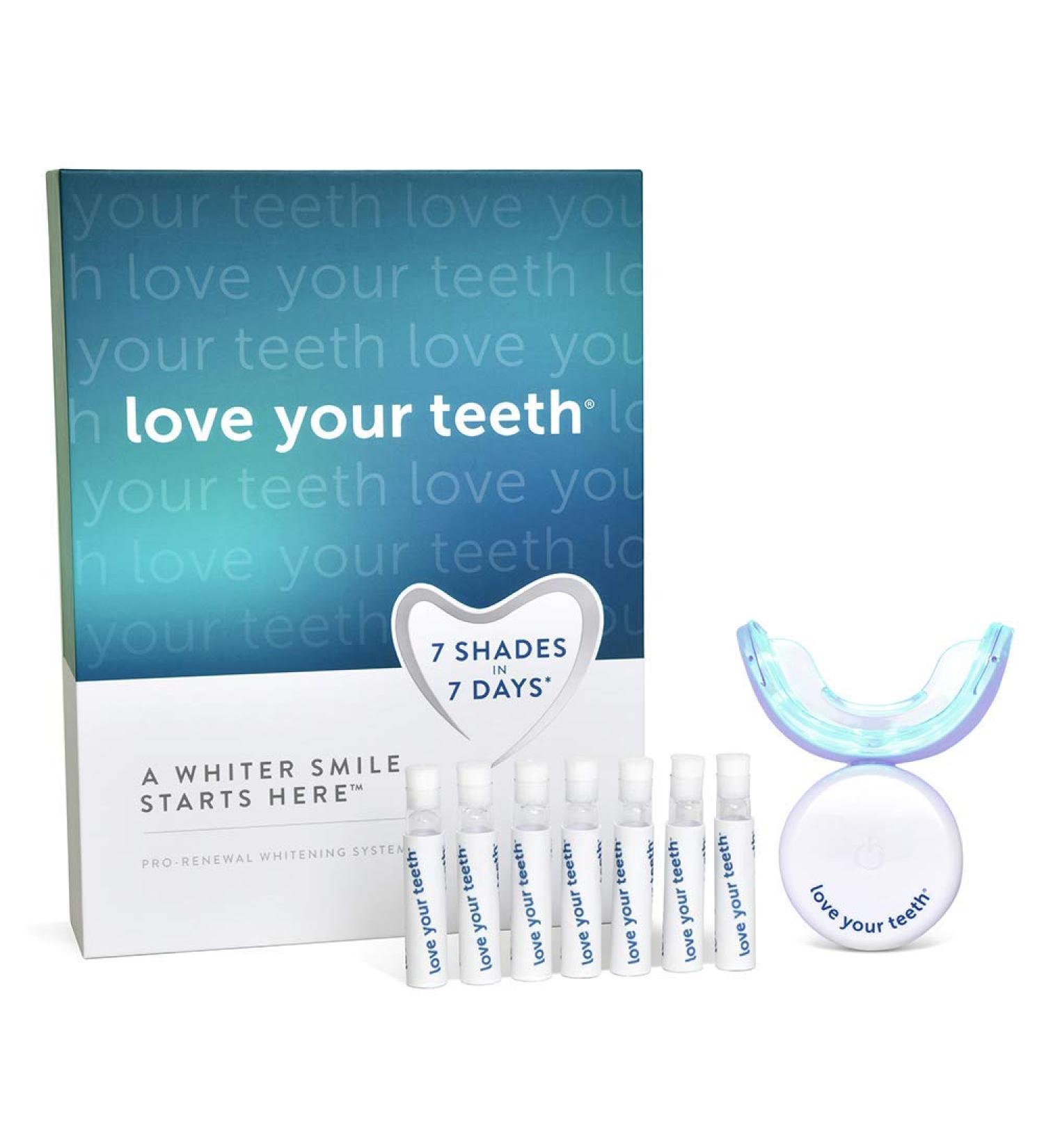LOVE YOUR TEETH Whitening Kit - LED Blue Light System for Stained Teeth - Home Teeth Whitener - Clinically Tested for 7 Shades Whiter Teeth in 7 Days - Buy Online on GoSupps.com