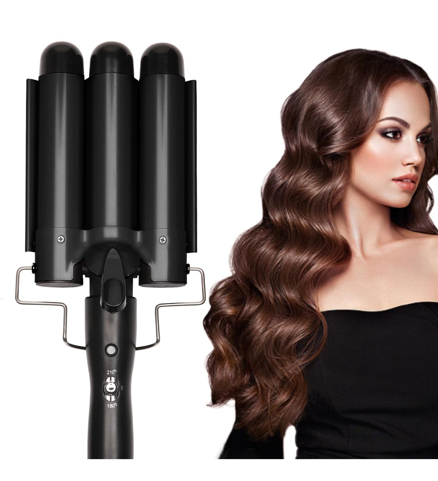 2024 Newest 3 Barrel Curling Iron | Jumbo 1.25" Hair Curler with Adjustable Temperature | Instant Heating Crimping Wand - Black - Buy Online on GoSupps.com