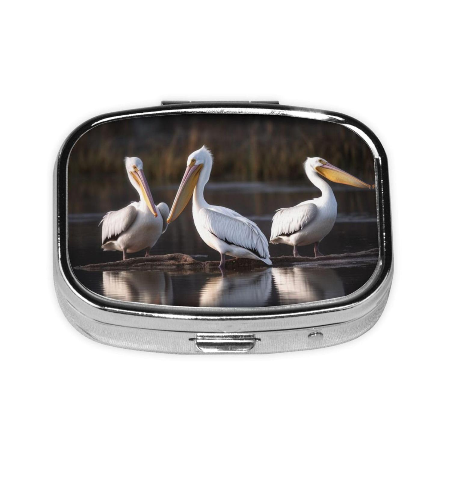 Three Pelicans 2 Compartment Small Pill Case - Cute Travel Pill Box Organizer for Purse & Pocket Gifts - Buy Online on GoSupps.com