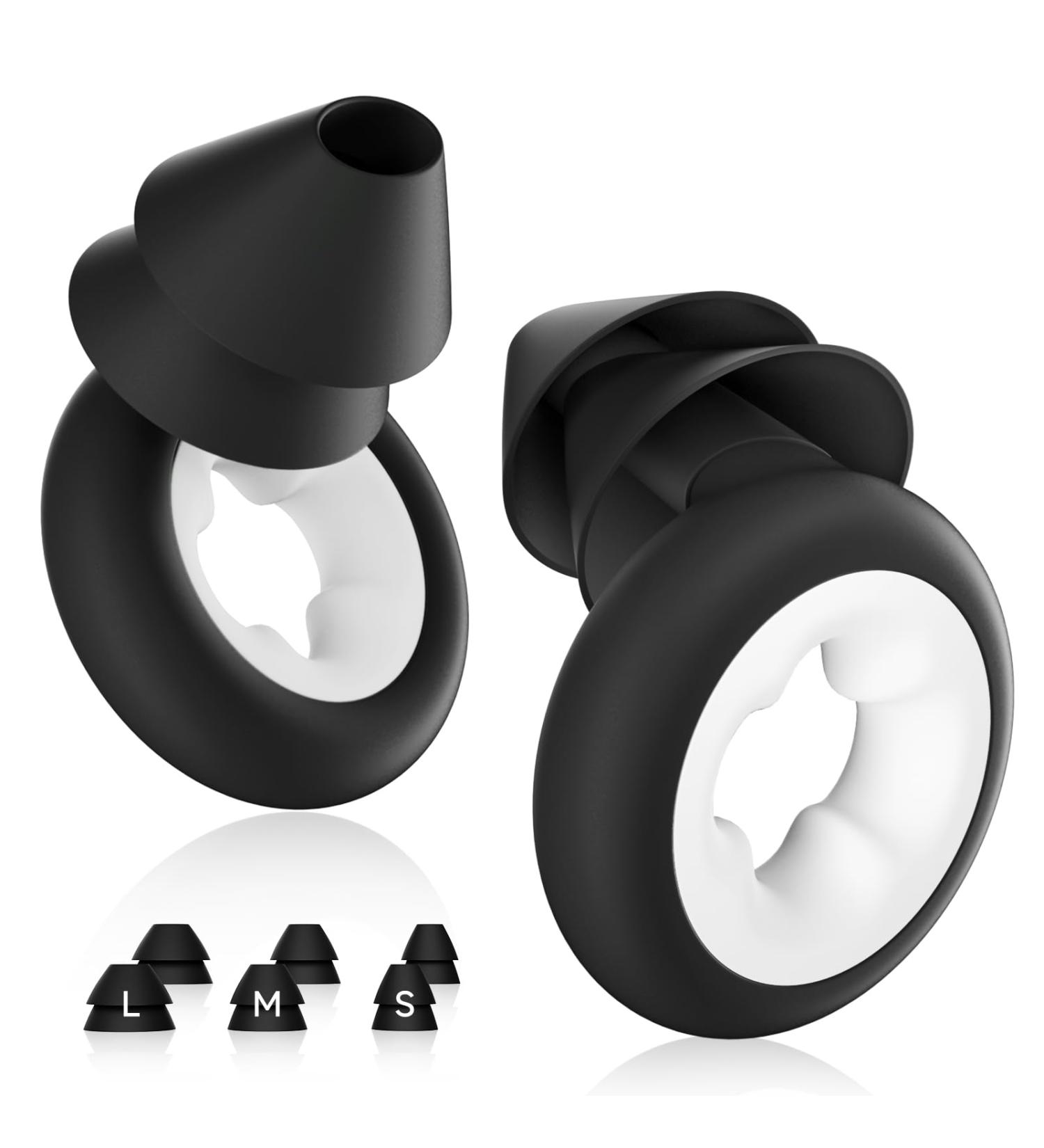 Noise Cancelling Ear Plugs for Sleeping | Reusable Silicone Ear Plugs (33dB) | 6 Comfortable Tips (S/M/L) | Ideal for Sleep Concerts Snoring & Work - Black - Buy Online on GoSupps.com