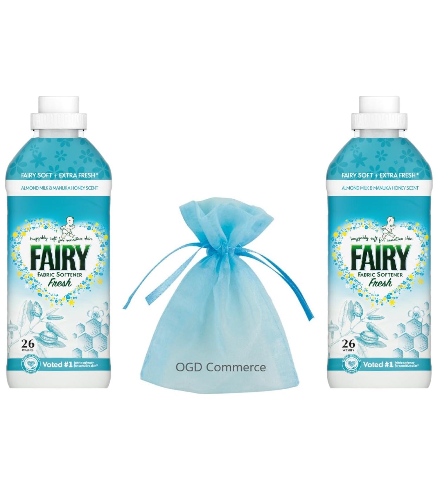 Fairy Fresh Fabric Conditioner Snuggly Soft for Sensitive Skin 26 washes 858ml Almond Milk & Manuka Honey Scent Pack of 2 + for You: Organza Small Bag - Buy Online on GoSupps.com
