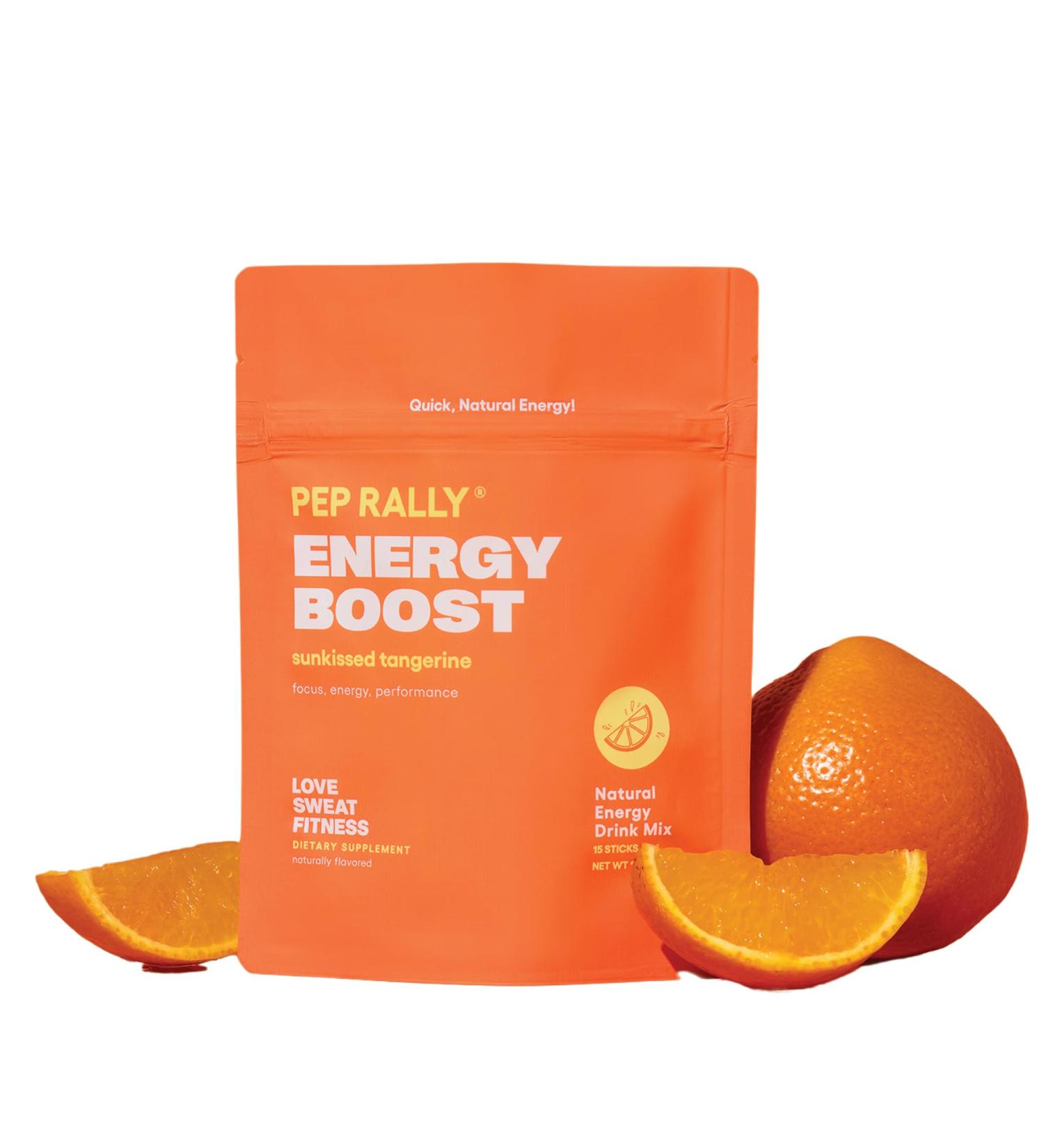 Love Sweat Fitness Pep Rally Energy Boost | Clean Natural Caffeine Drink Mix | 100mg Green Tea + Ginseng | Tangerine Flavor | Vegan Gluten Free Non-GMO | 15 Servings - Buy Online on GoSupps.com