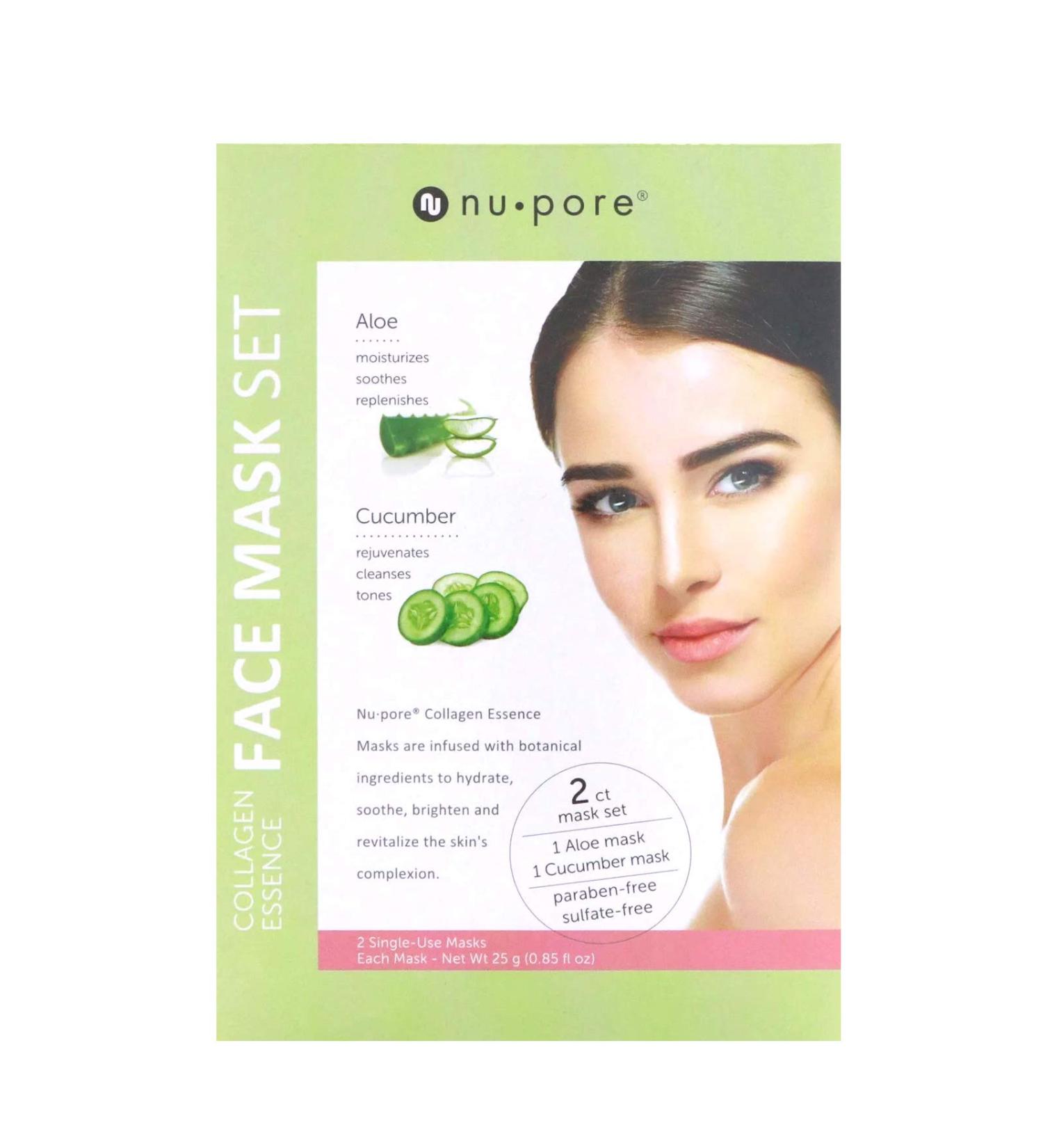 Nu-Pore Collagen Essence Face Mask Set - Aloe & Cucumber | 2 Single-Use Masks (0.85 fl oz Each) - Buy Online on GoSupps.com