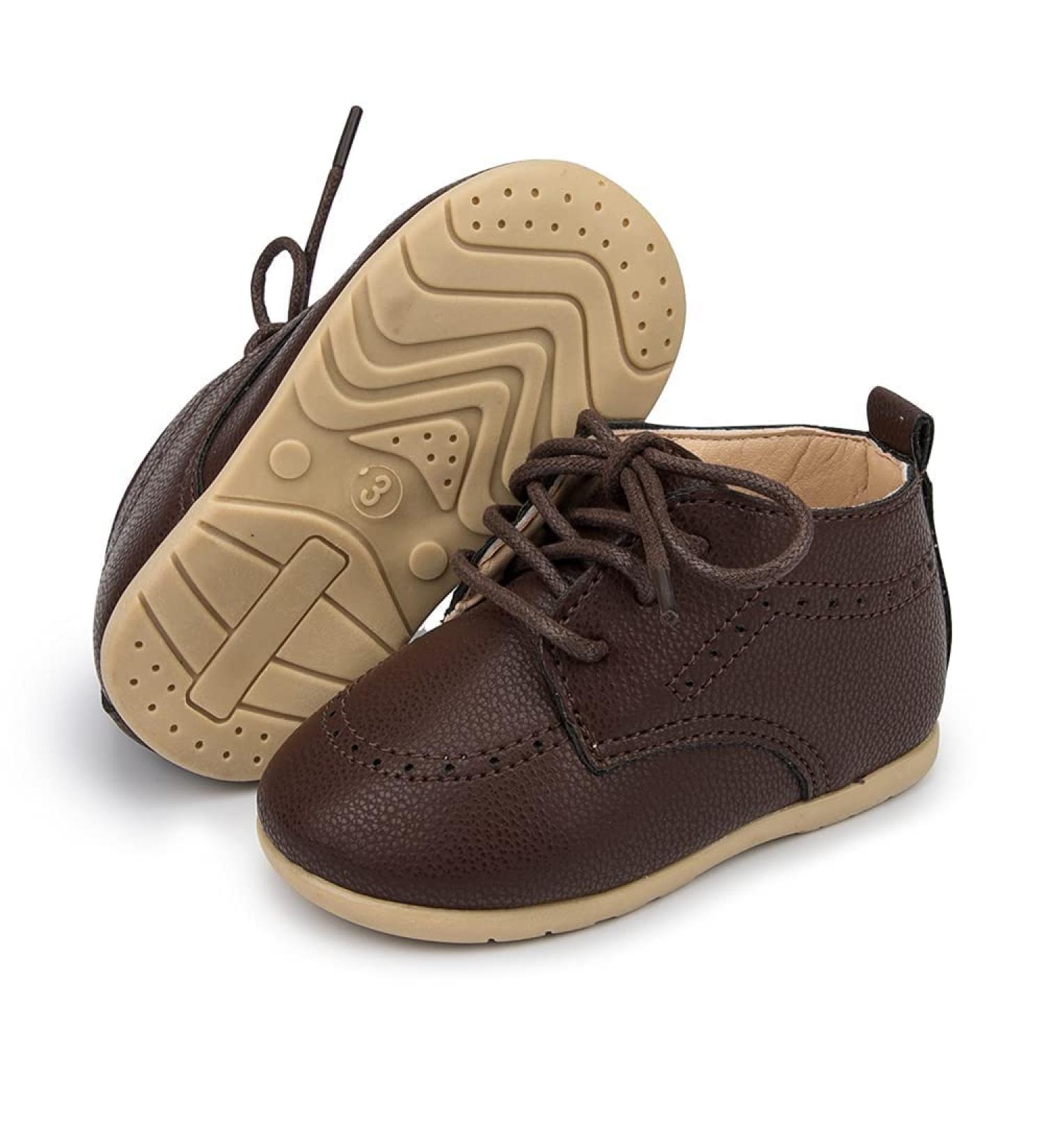 Sonsage Infant Baby Boys Girls PU Leather Loafers Brogue Oxford Shoes 18-24 Months - Deep Brown - Buy Online on GoSupps.com