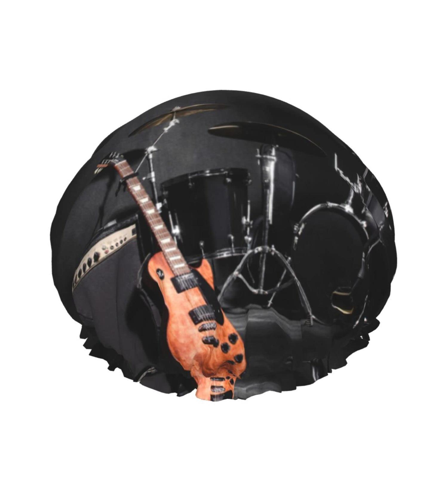 Guitar Printed Shower Cap - Waterproof Bath Cap for Women - Fits All Head Sizes and Hair Textures - Buy Online on GoSupps.com