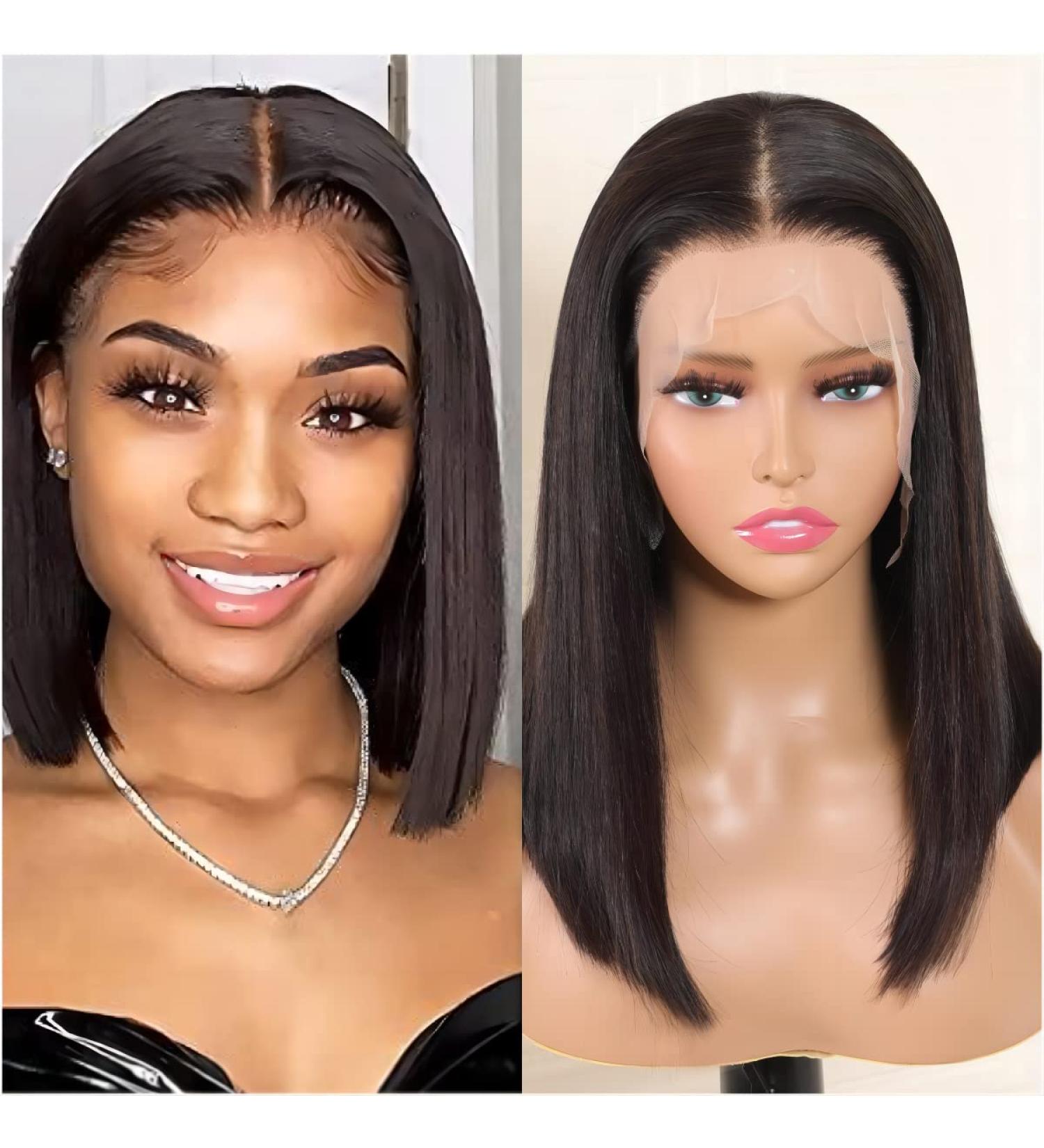 18A Remy Real Human Hair Bob Wig 8Inch 13x4 Lace Front Short Straight Headband Natural Black 150% Density - Buy Online on GoSupps.com