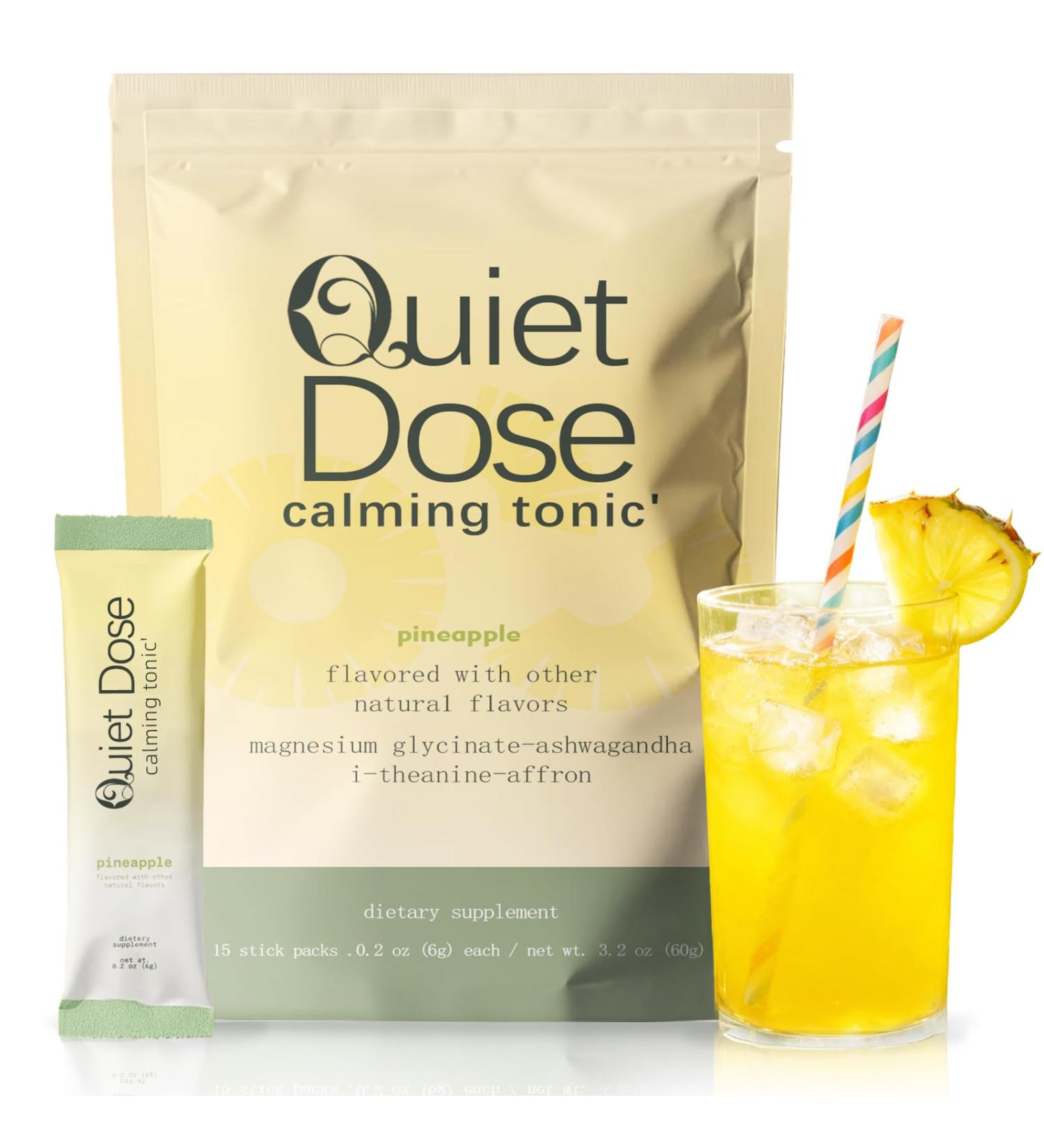Quiet Dose Drink Calming Relaxation Beverage with L-Theanine Saffron & Ashwagandha Stress Relief & SleepSupport Non-GMO Vegan -15 Pack (Pineapple Flavor) - Buy Online on GoSupps.com